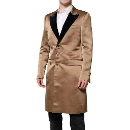 Brown Silk Single Breasted Trench Coat  Jacket