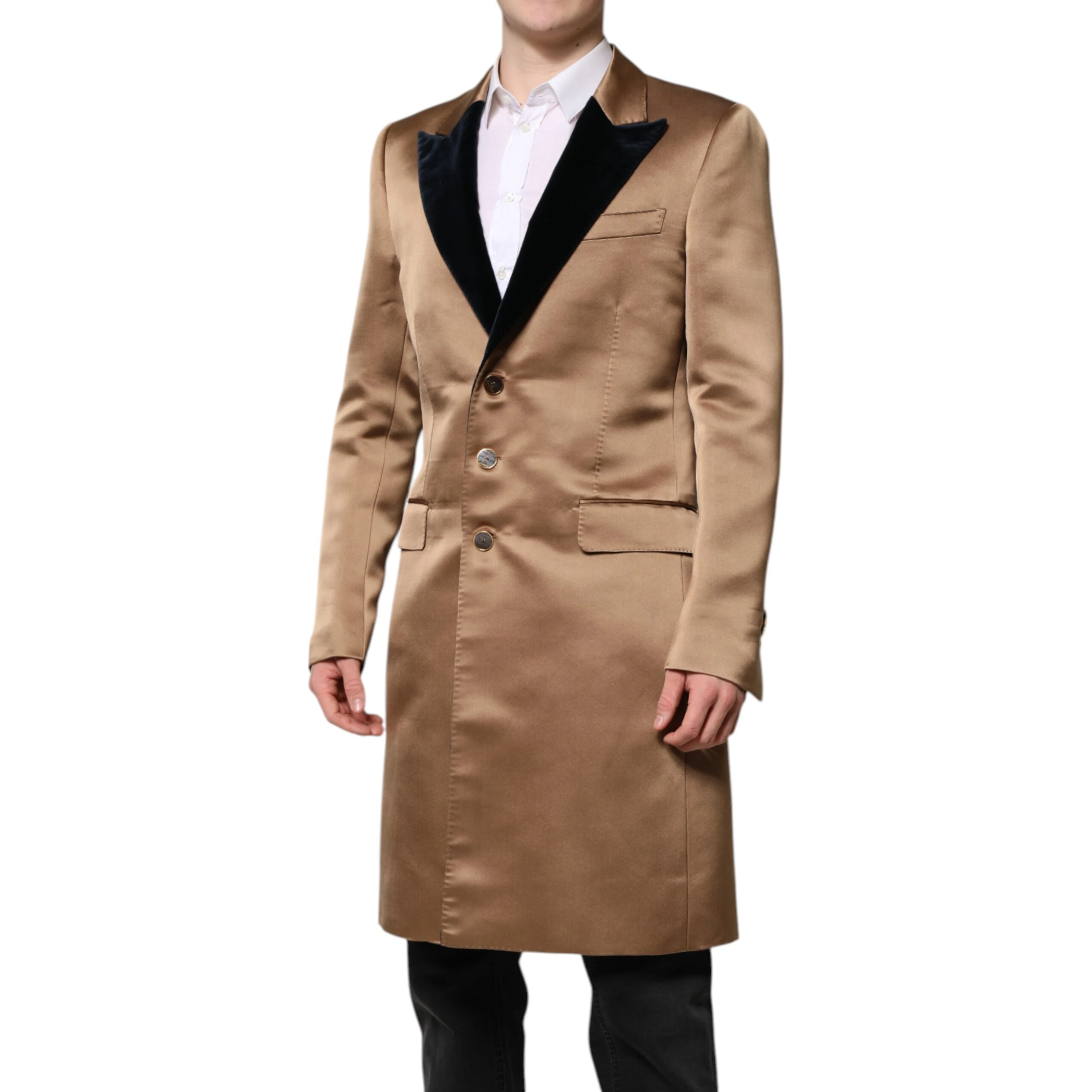 Brown Silk Single Breasted Trench Coat  Jacket