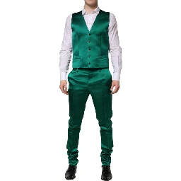 Green Silk 3 Piece Single Breasted Suit