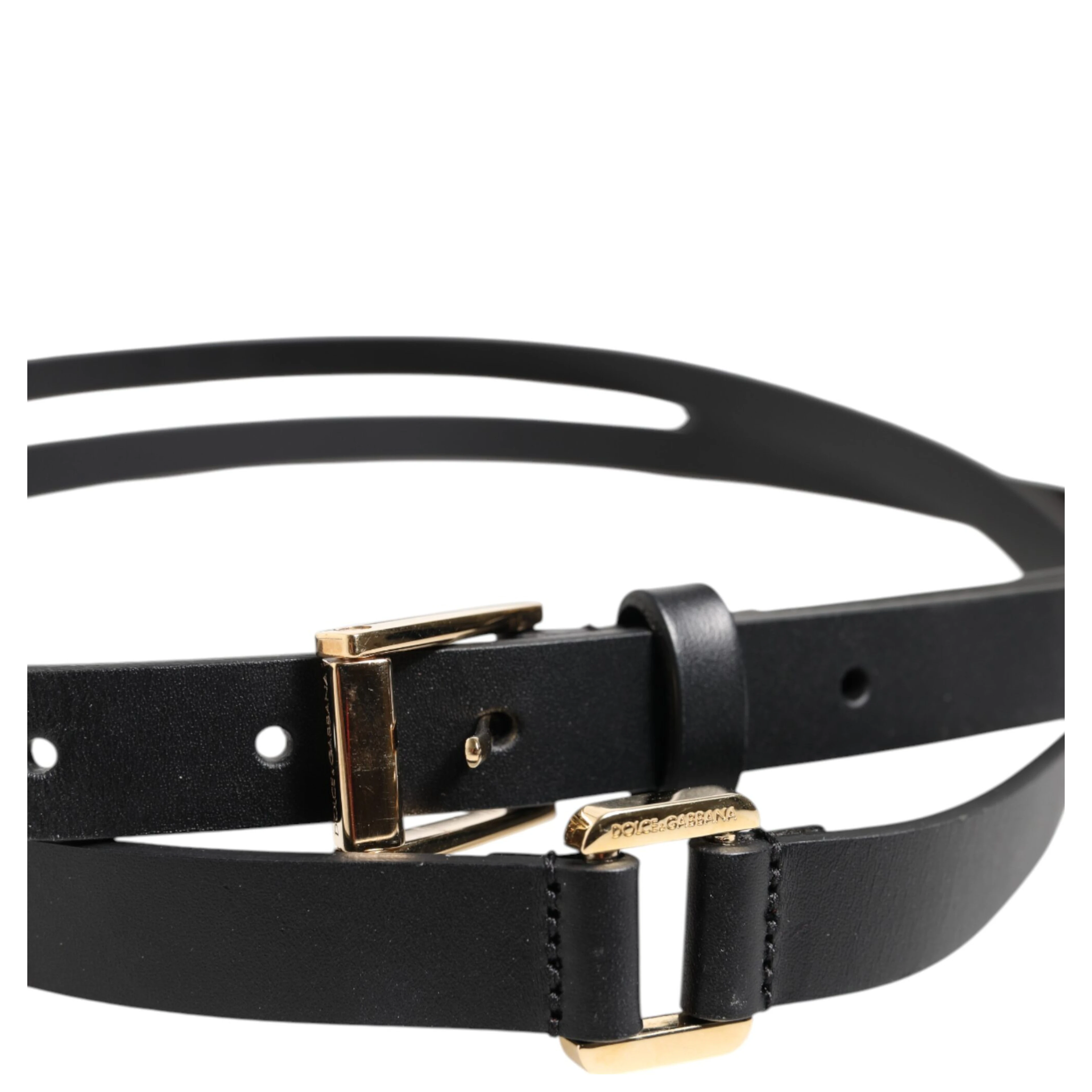 Black Double Strap Leather Gold Buckle Belt