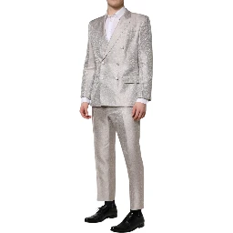 Light Gray Jacquard Silk Dotted 2 Piece Suit