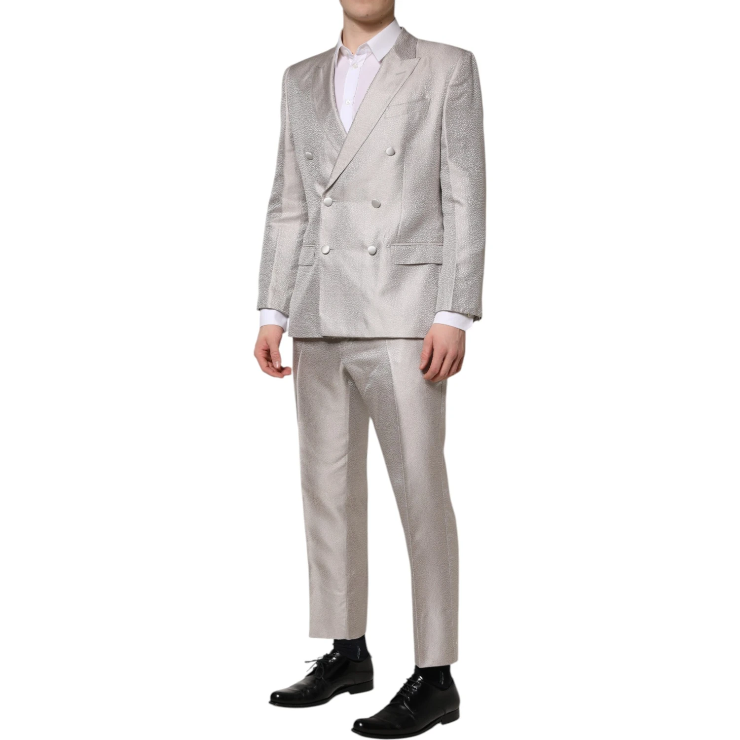 Light Gray Jacquard Silk Dotted 2 Piece Suit