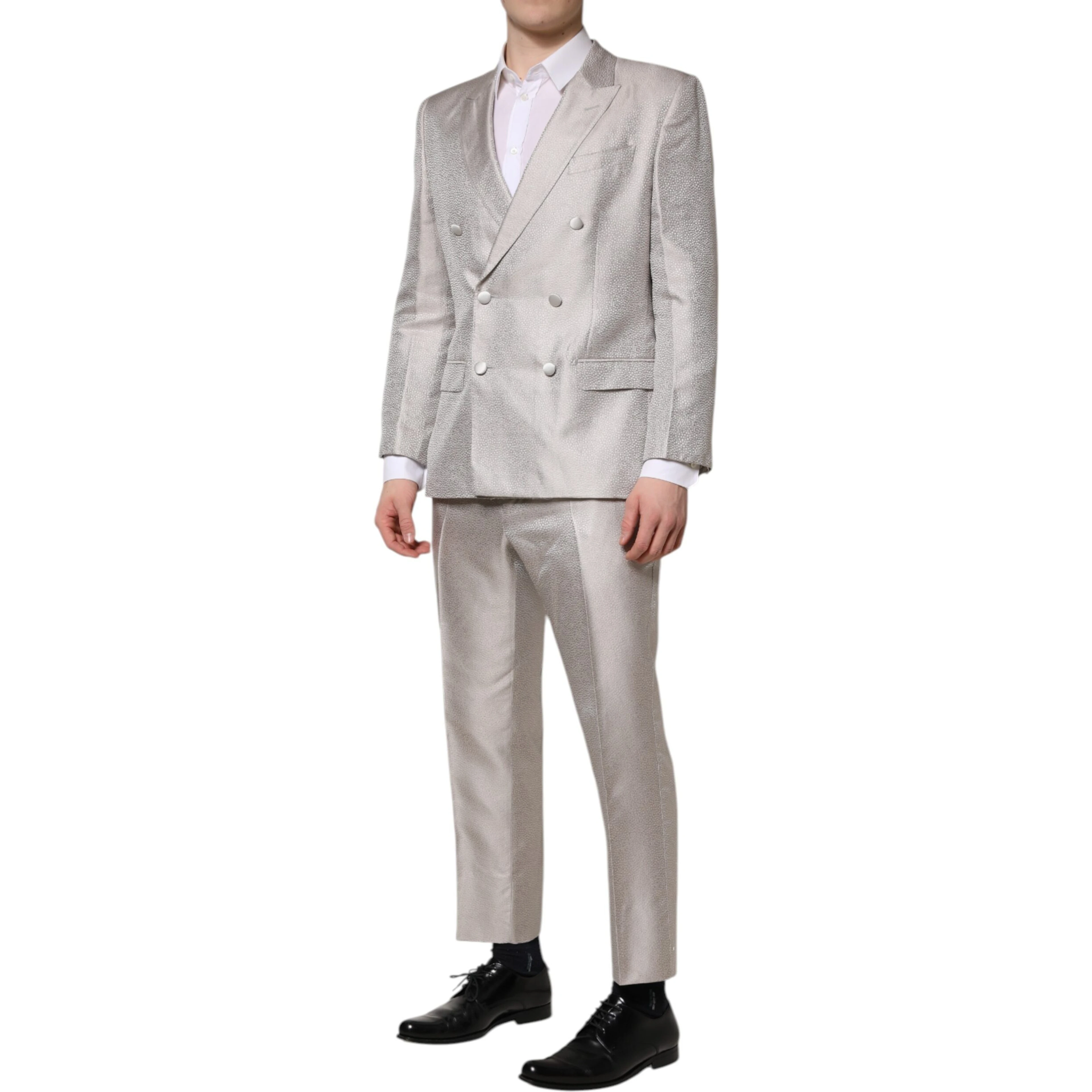 Light Gray Jacquard Silk Dotted 2 Piece Suit