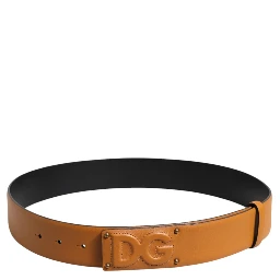 Brown Leather Buckle DG Logo Embossed Belt