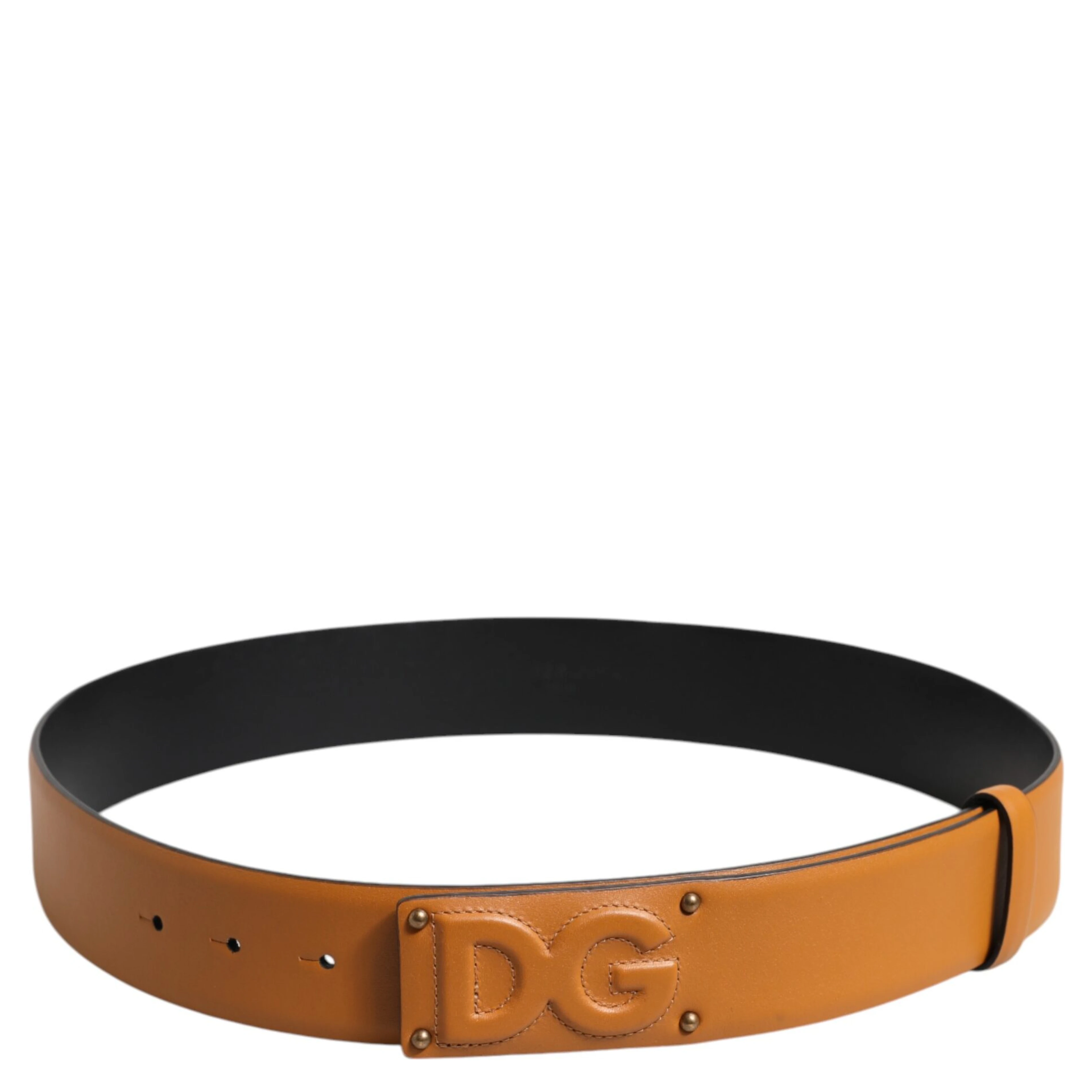 Brown Leather Buckle DG Logo Embossed Belt
