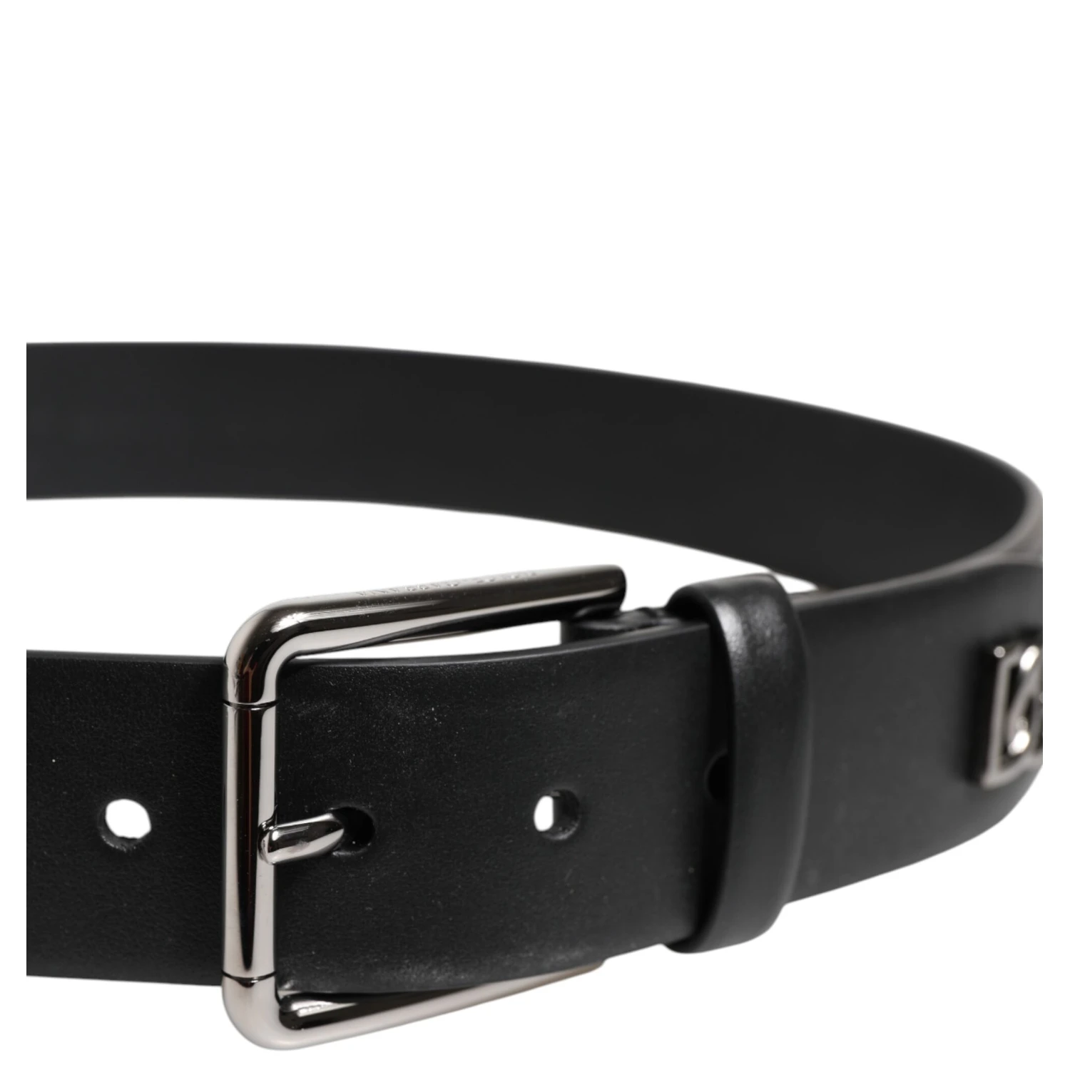 Black Calf Leather Studded Silver Buckle Belt