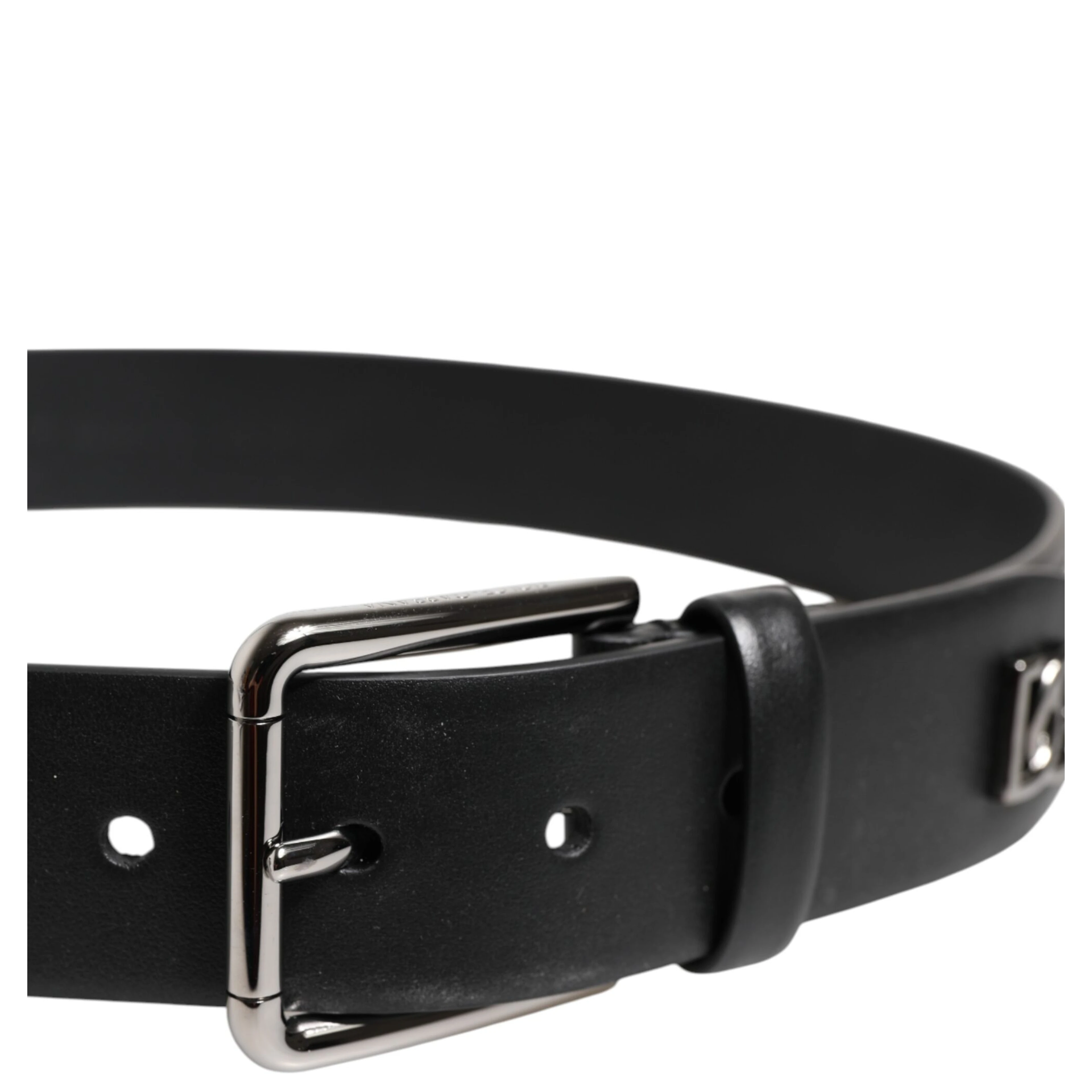 Black Calf Leather Studded Silver Buckle Belt