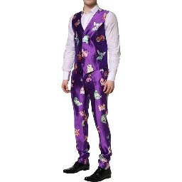 Purple Silk Animal Print 3 Piece Suit