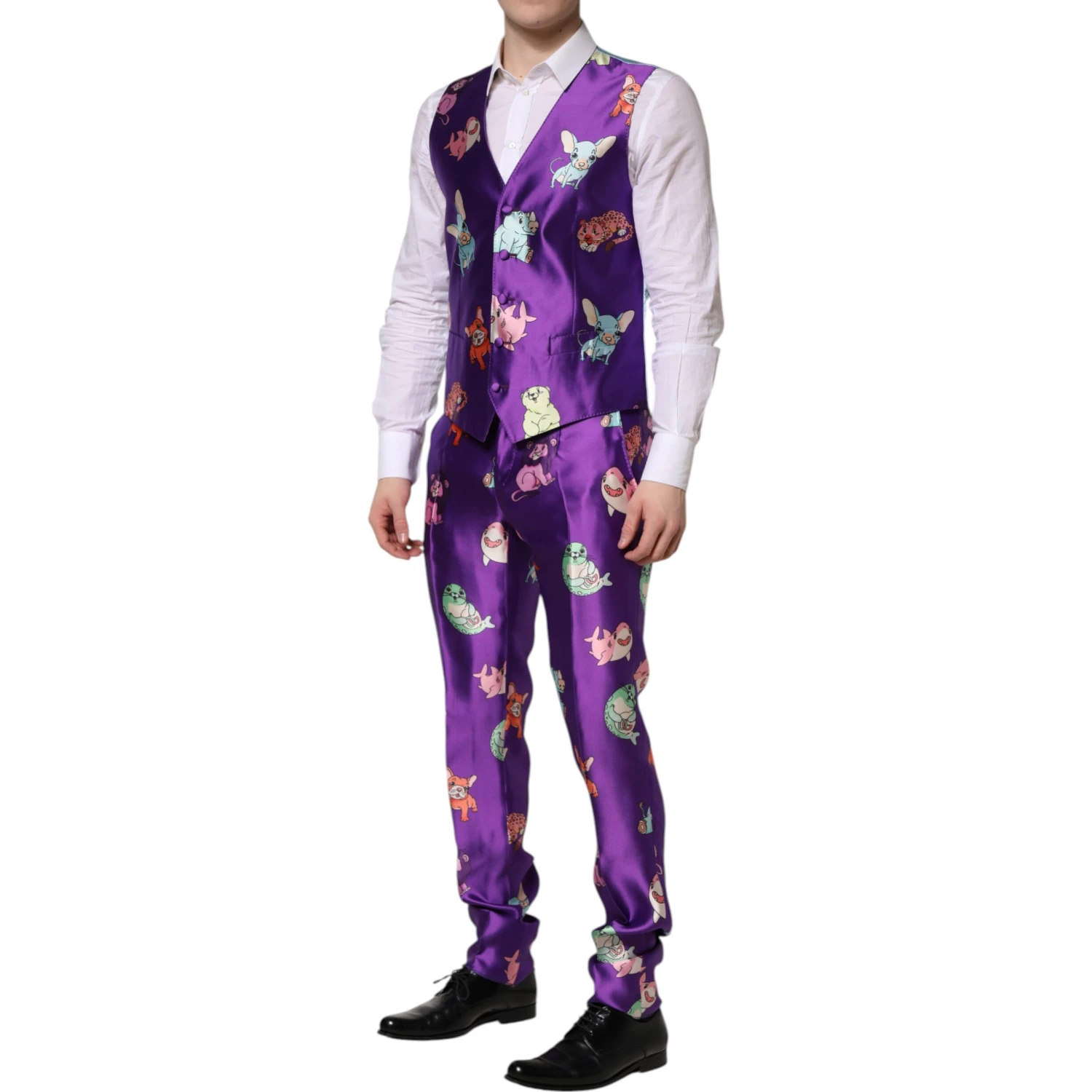 Purple Silk Animal Print 3 Piece Suit