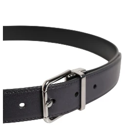 Black Classic Calf Leather Silver Buckle Belt