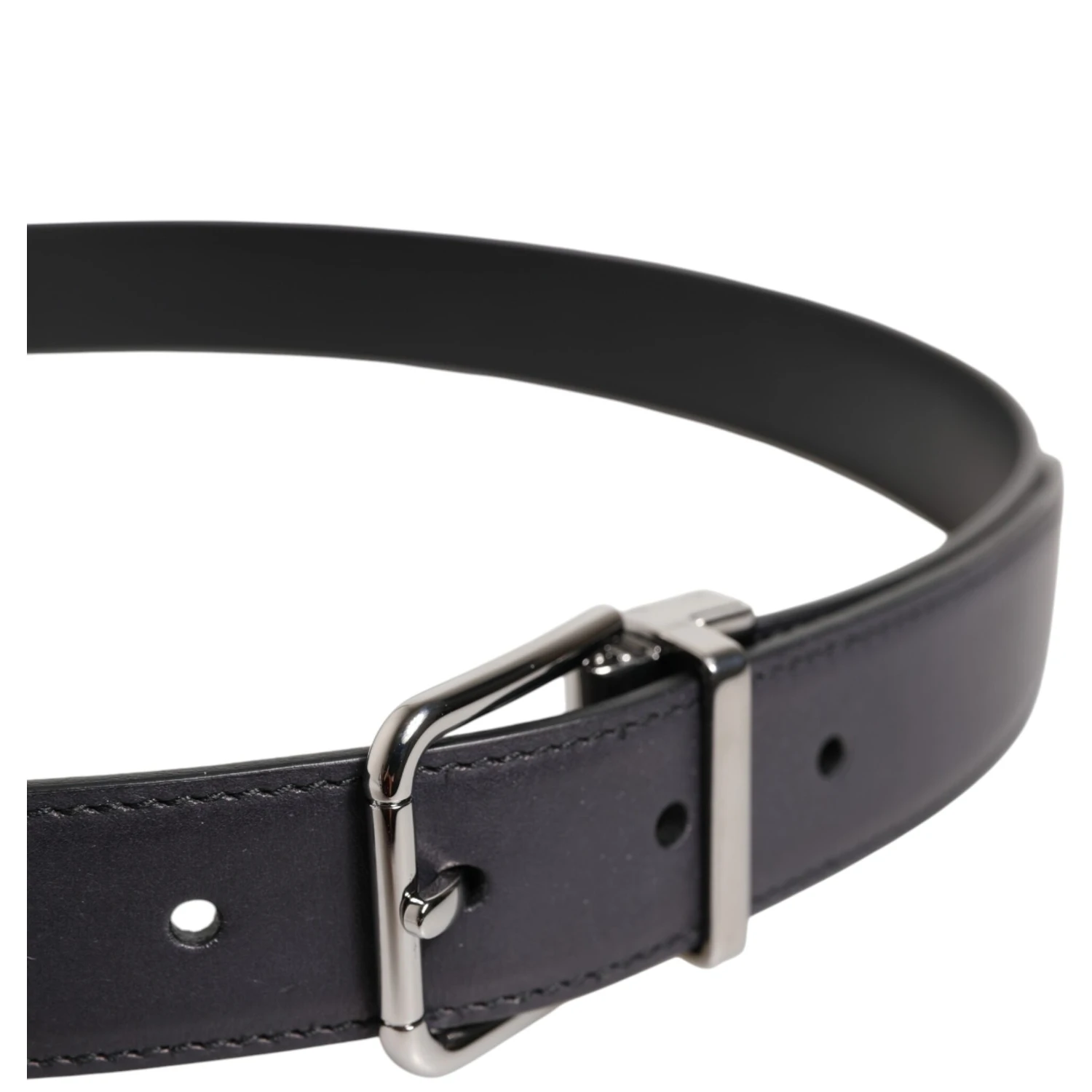 Black Classic Calf Leather Silver Buckle Belt