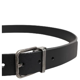 Black Classic Leather Metal Buckle Belt