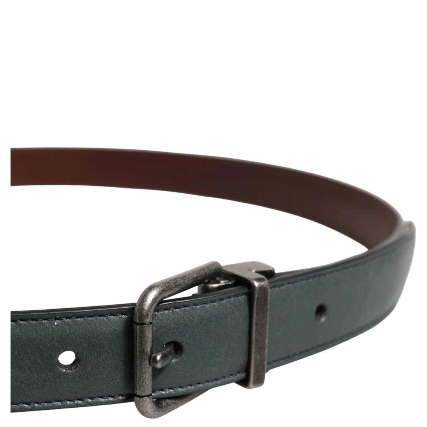 Green Classic Leather Metal Buckle Belt