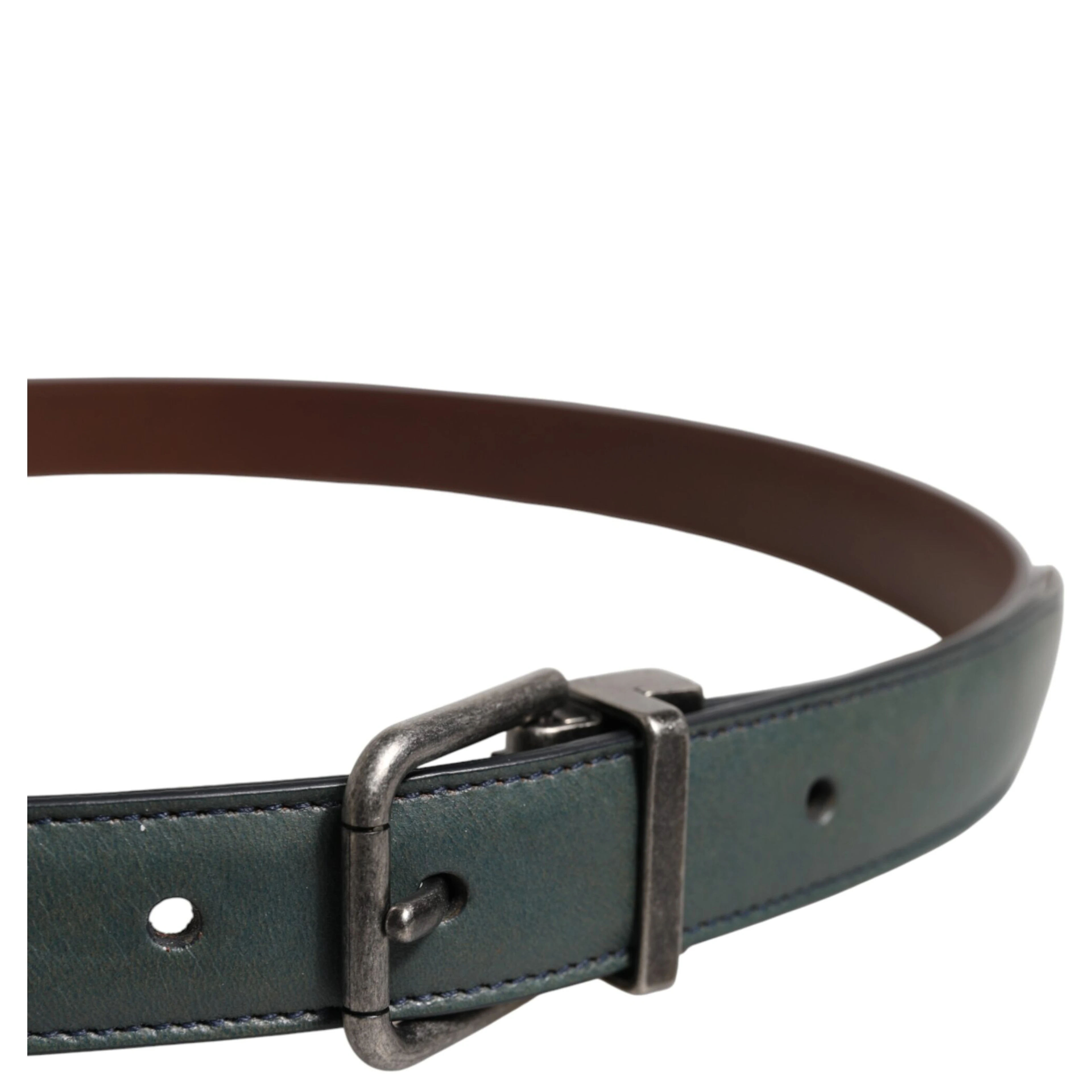 Green Classic Leather Metal Buckle Belt