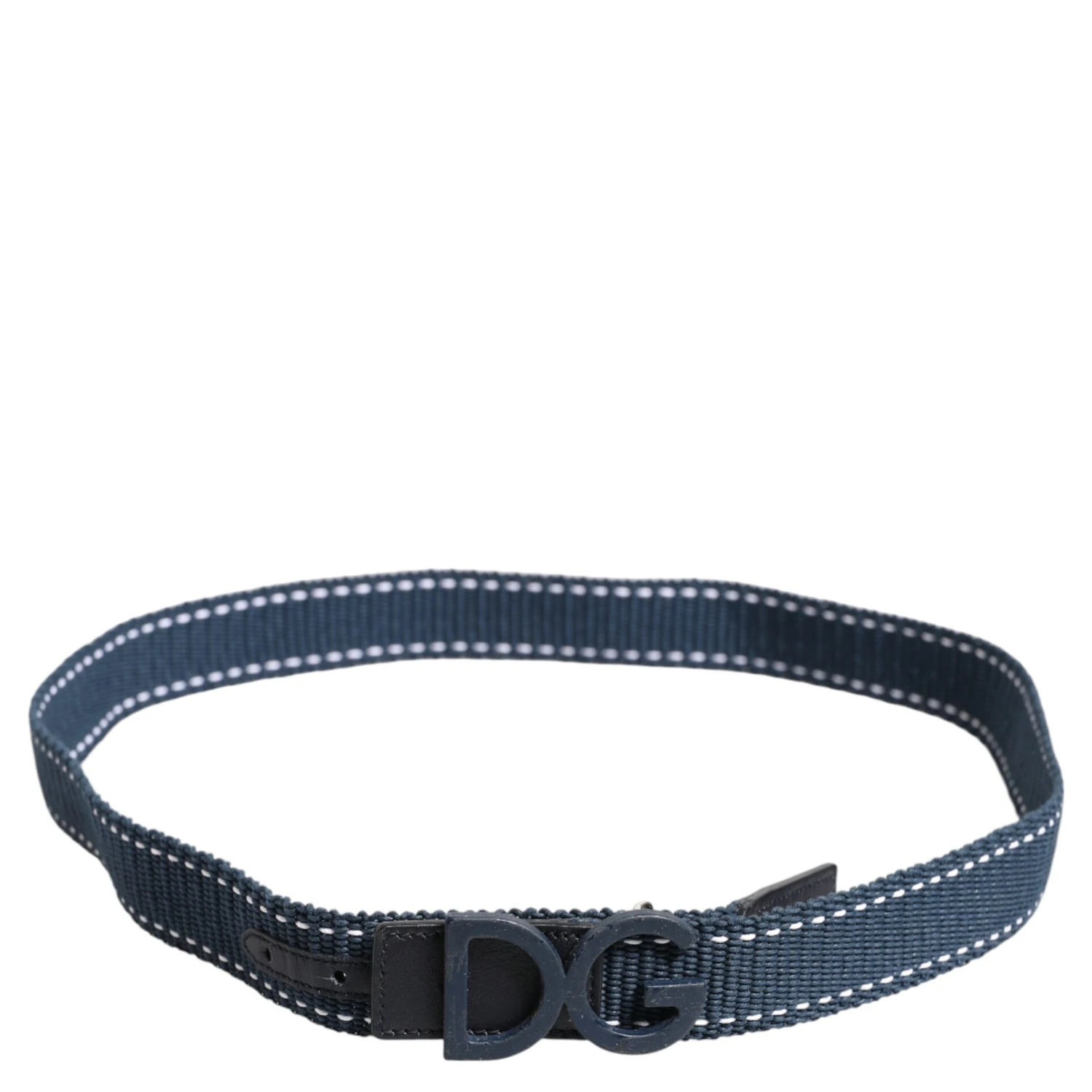 Blue Cotton Leather DG Logo Metal Buckle Belt