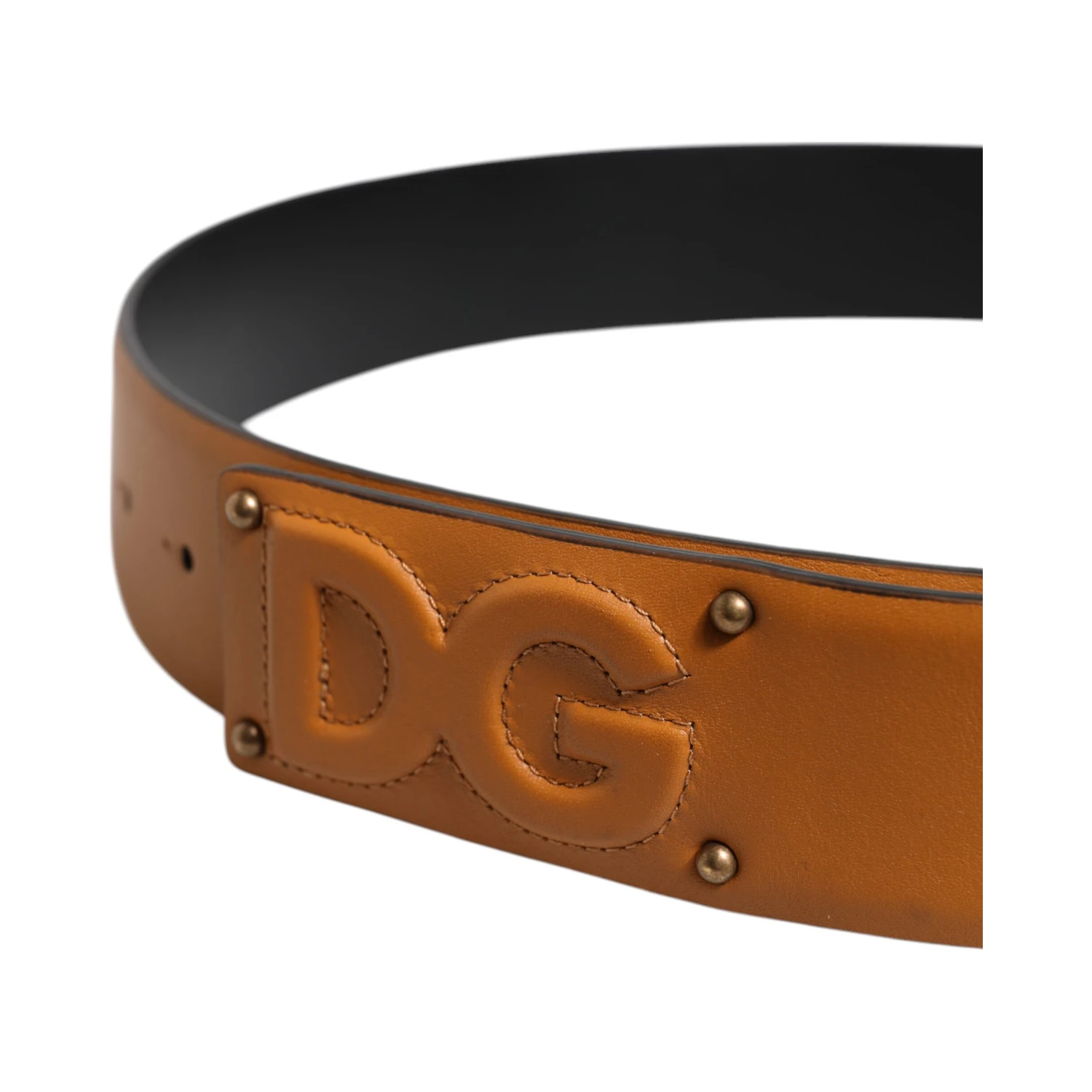 Brown Leather Buckle DG Logo Embossed Belt