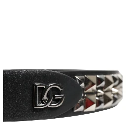 Black Calf Leather Studded Silver Buckle Belt