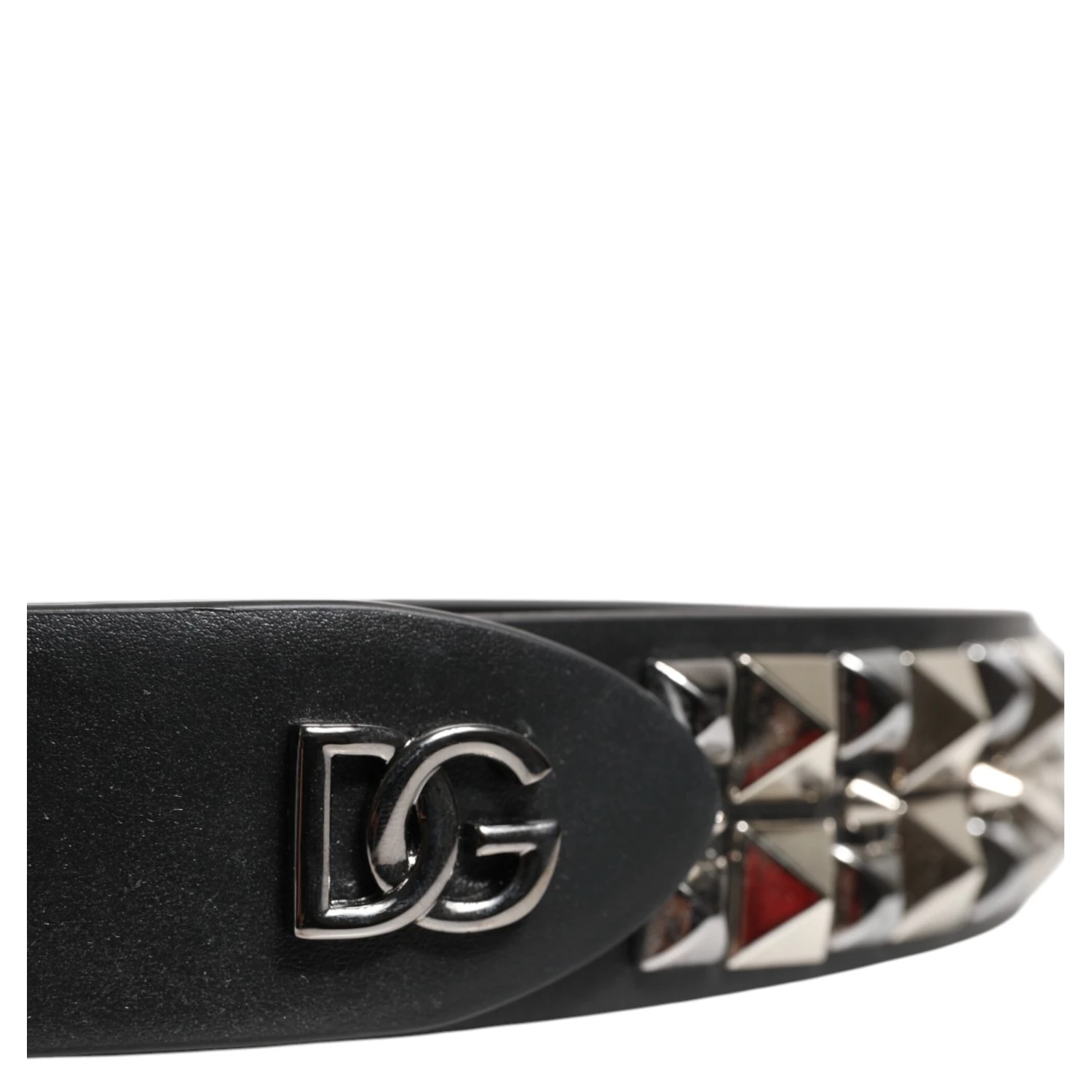 Black Calf Leather Studded Silver Buckle Belt