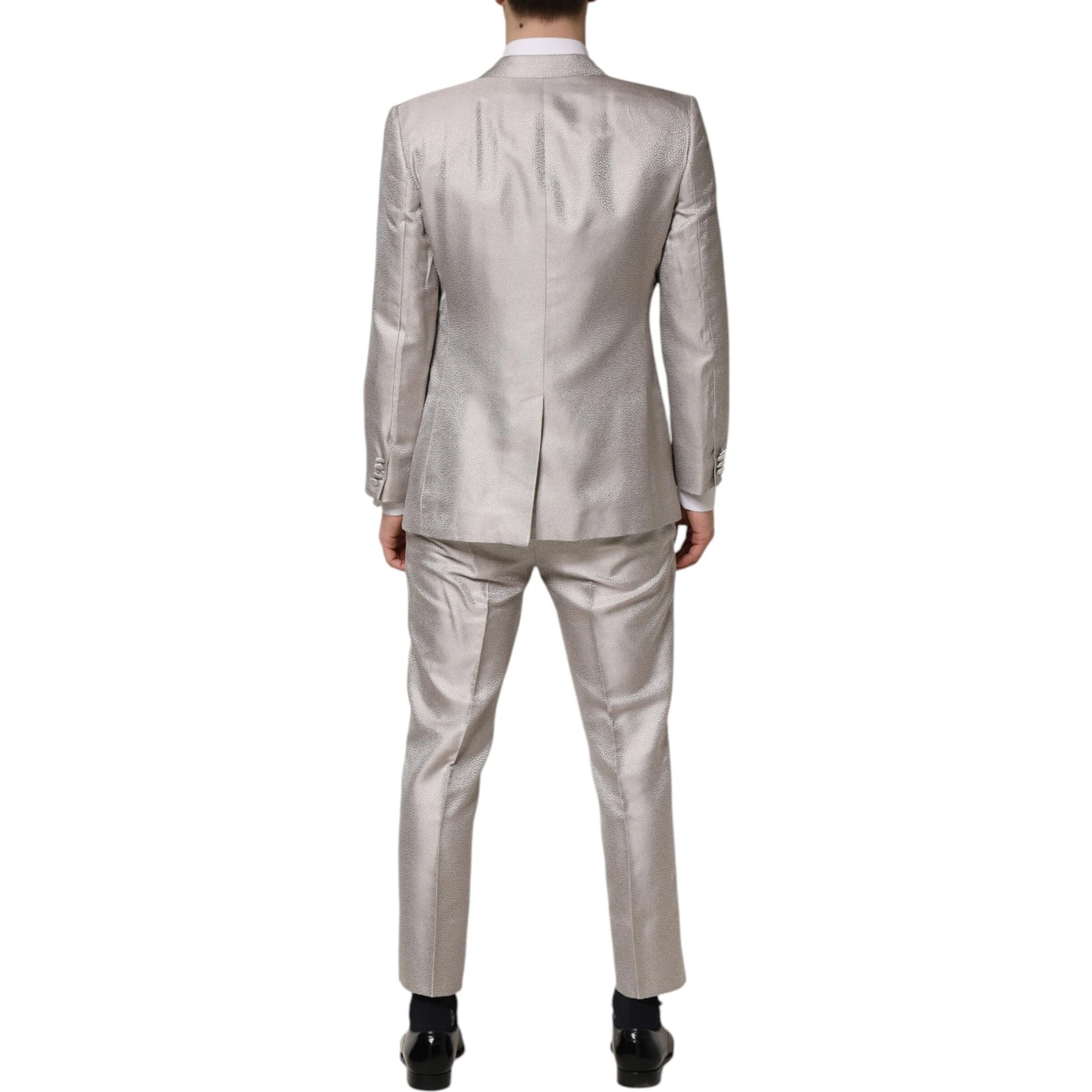 Light Gray Jacquard Silk Dotted 2 Piece Suit