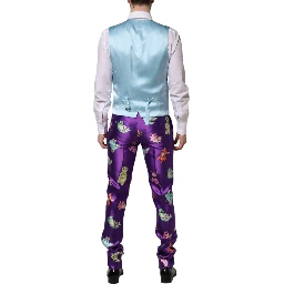 Purple Silk Animal Print 3 Piece Suit