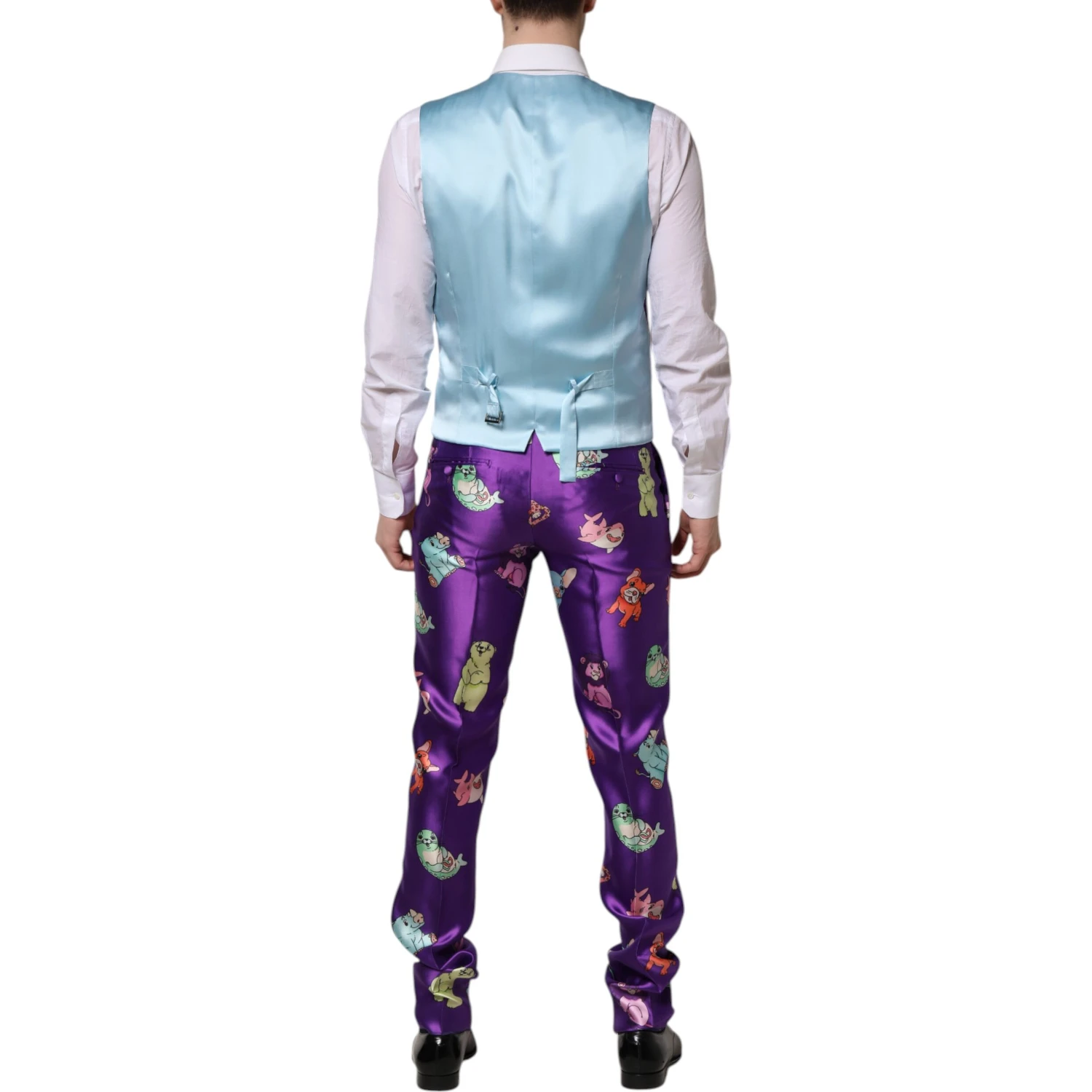 Purple Silk Animal Print 3 Piece Suit
