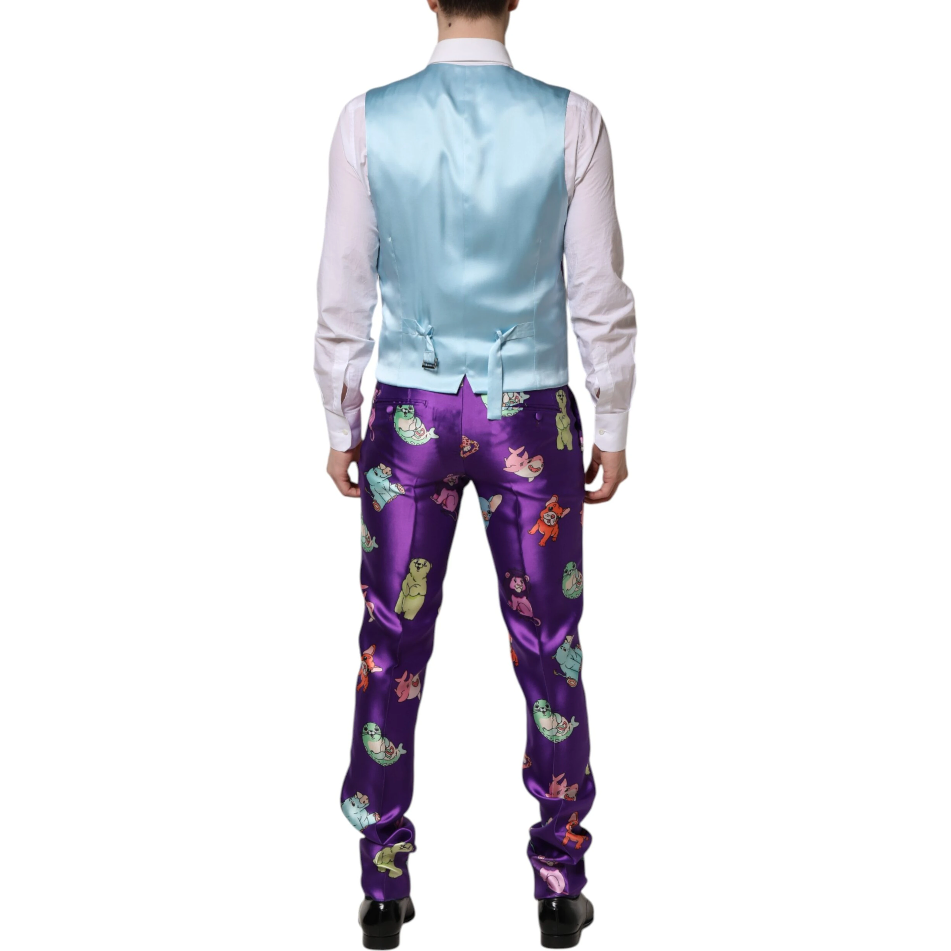 Purple Silk Animal Print 3 Piece Suit
