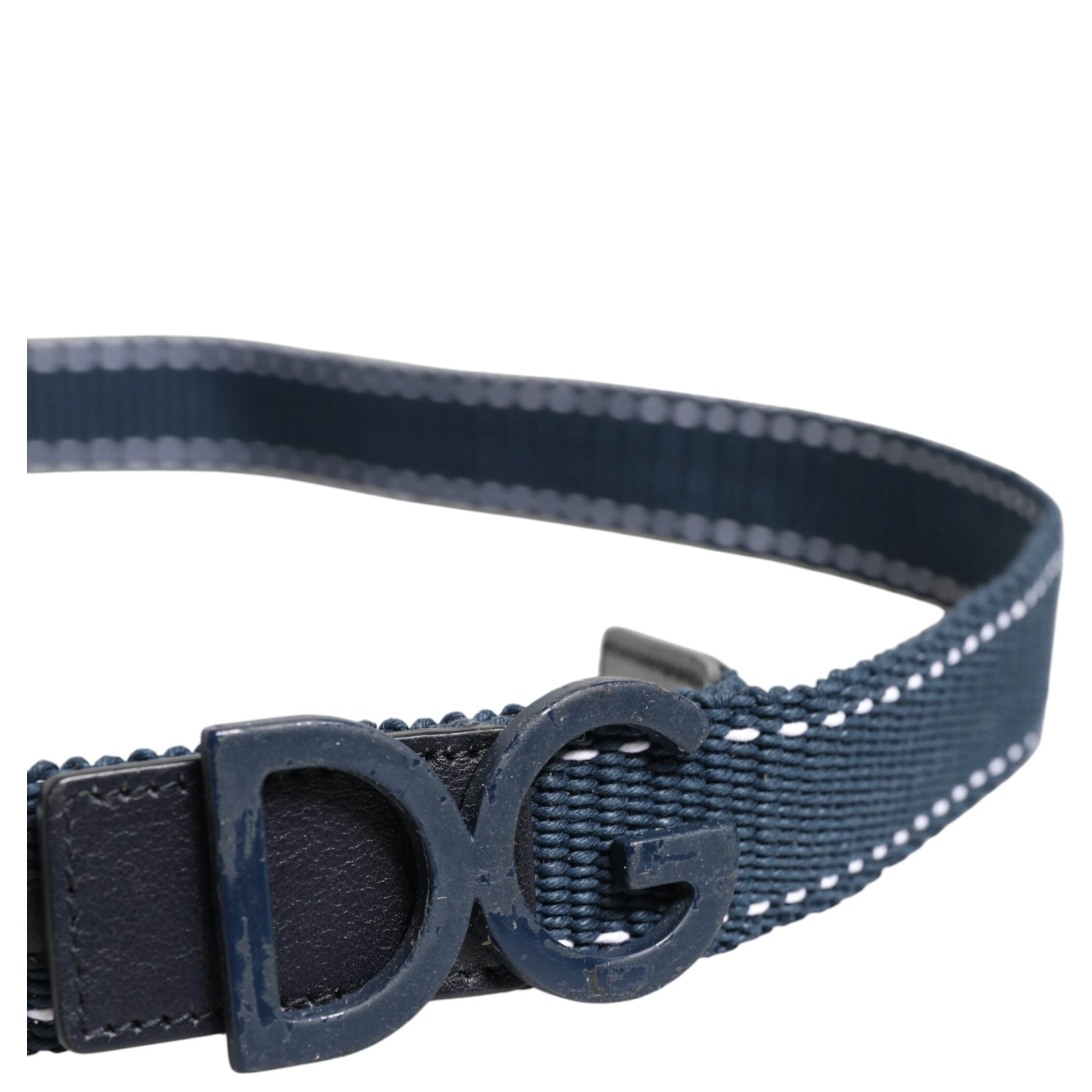 Blue Cotton Leather DG Logo Metal Buckle Belt