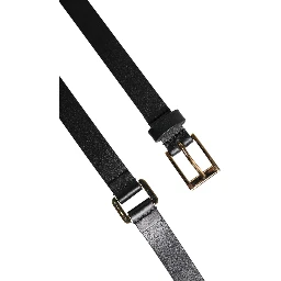 Black Double Strap Leather Gold Buckle Belt