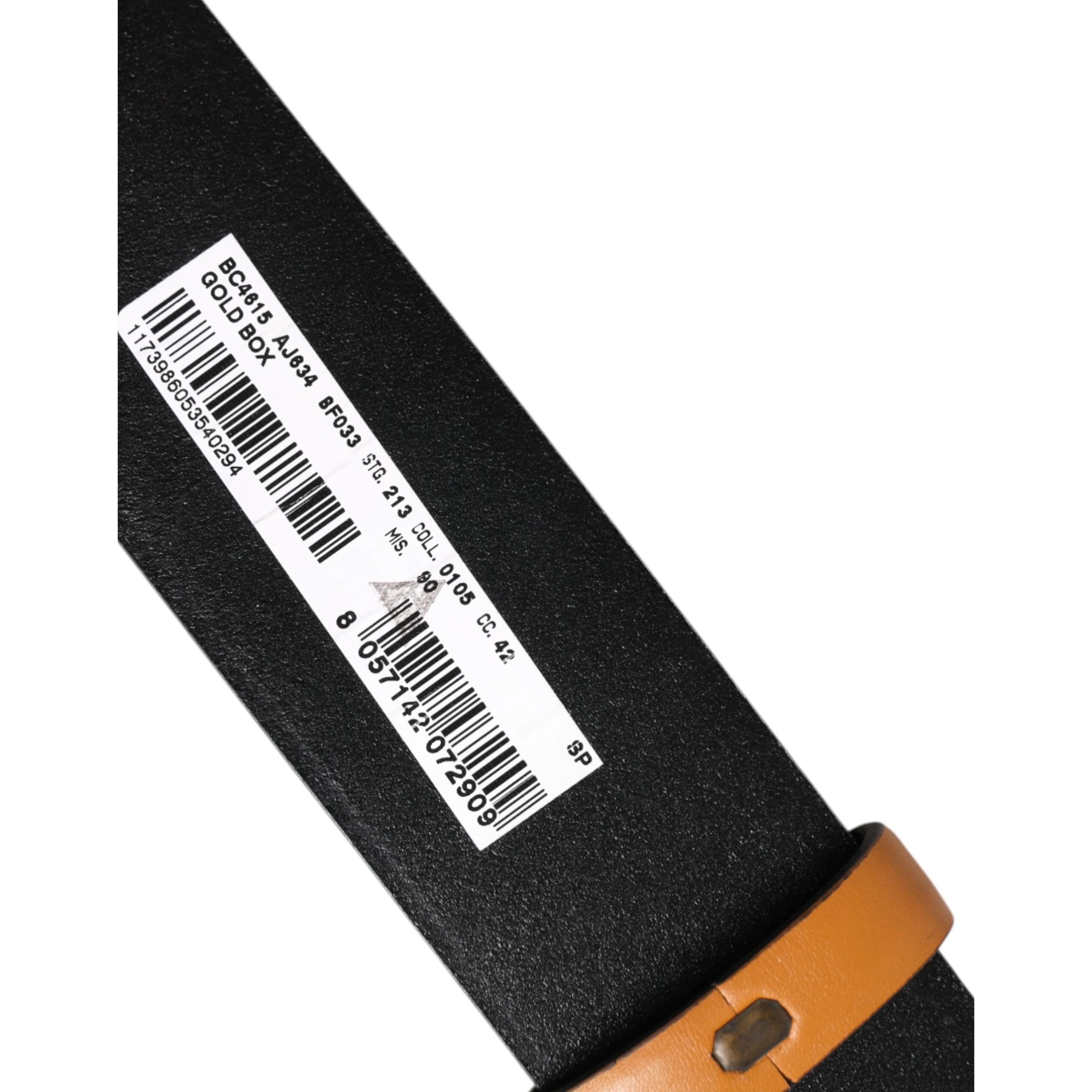 Brown Leather Buckle DG Logo Embossed Belt