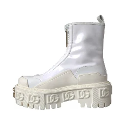 White Leather Rubber Logo Ankle Boots Shoes