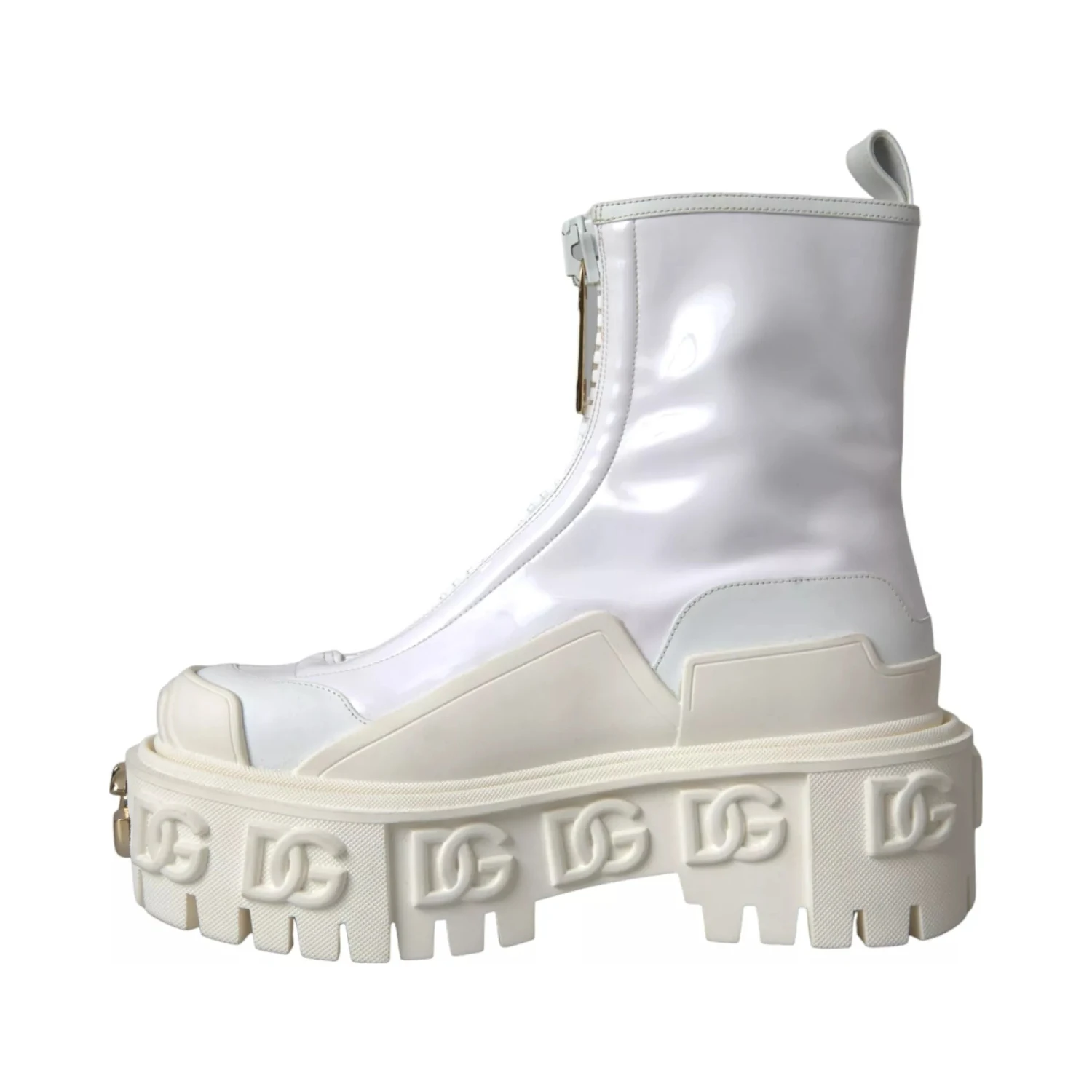 White Leather Rubber Logo Ankle Boots Shoes