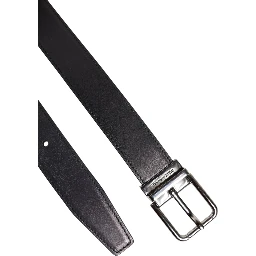 Black Classic Calf Leather Silver Buckle Belt