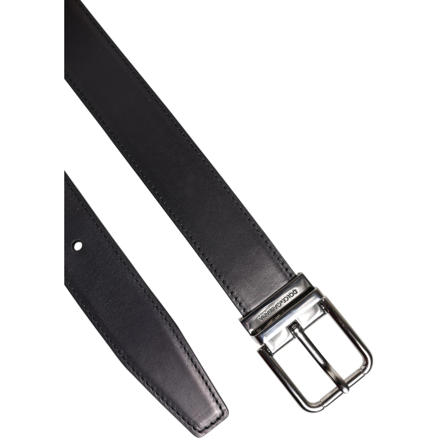 Black Classic Calf Leather Silver Buckle Belt