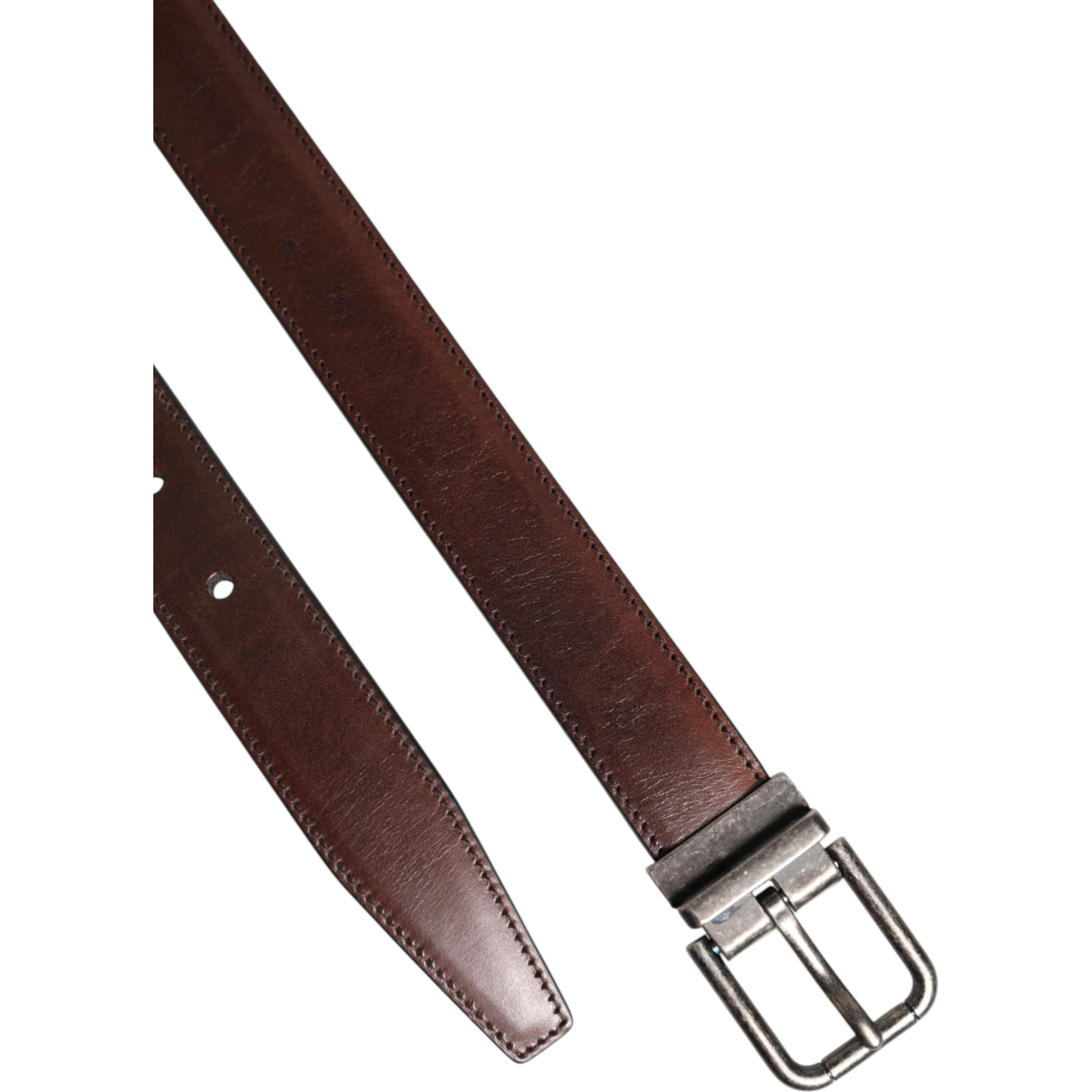 Brown Classic Calf Leather Metal Buckle Belt