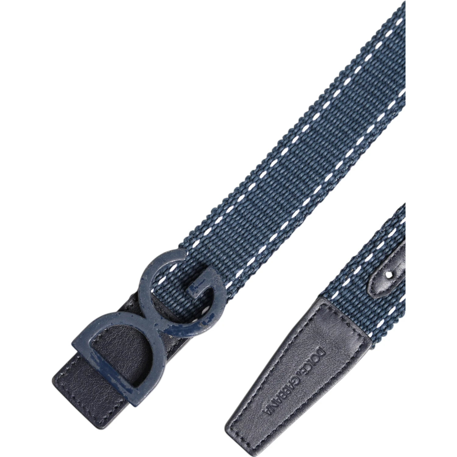 Blue Cotton Leather DG Logo Metal Buckle Belt