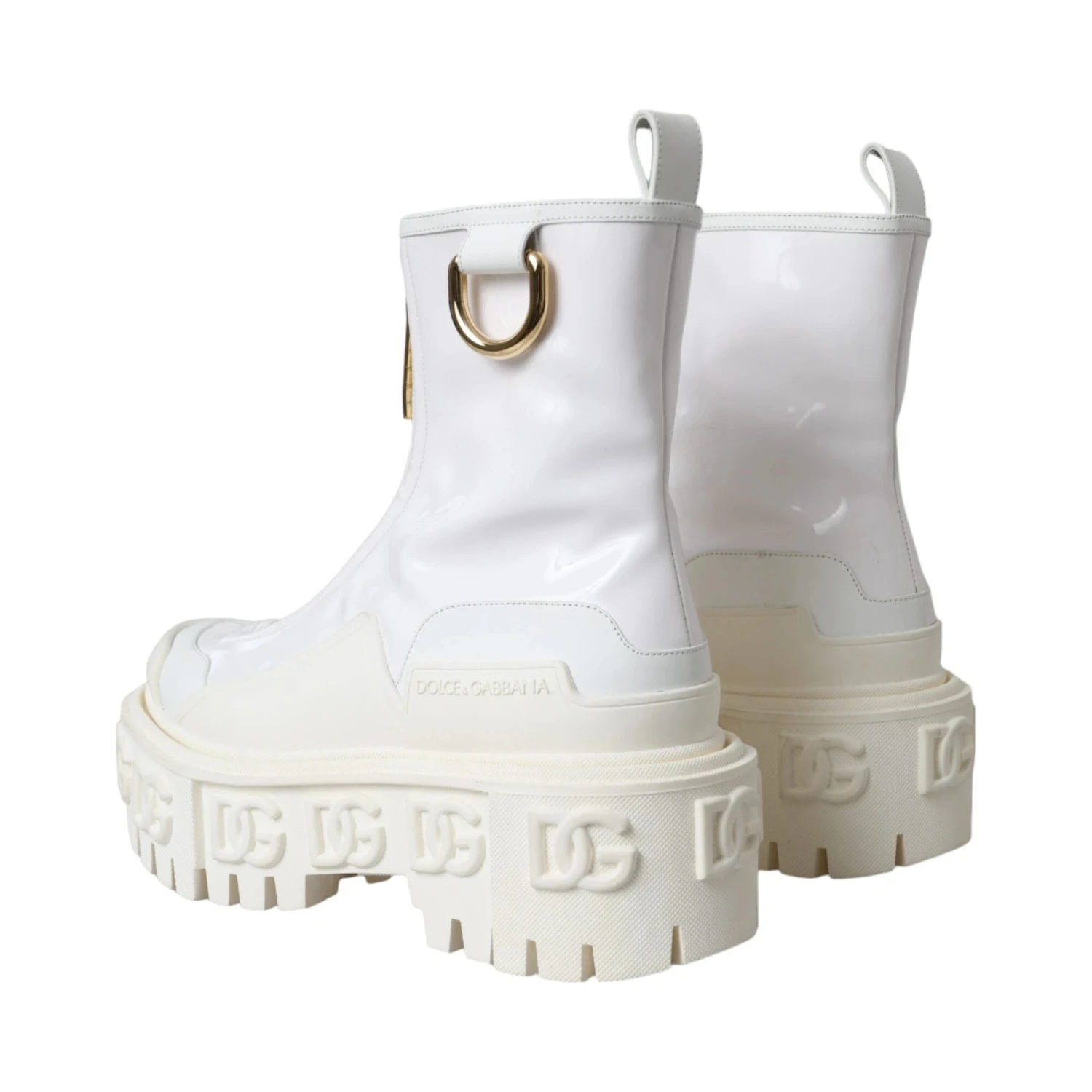 White Leather Rubber Logo Ankle Boots Shoes
