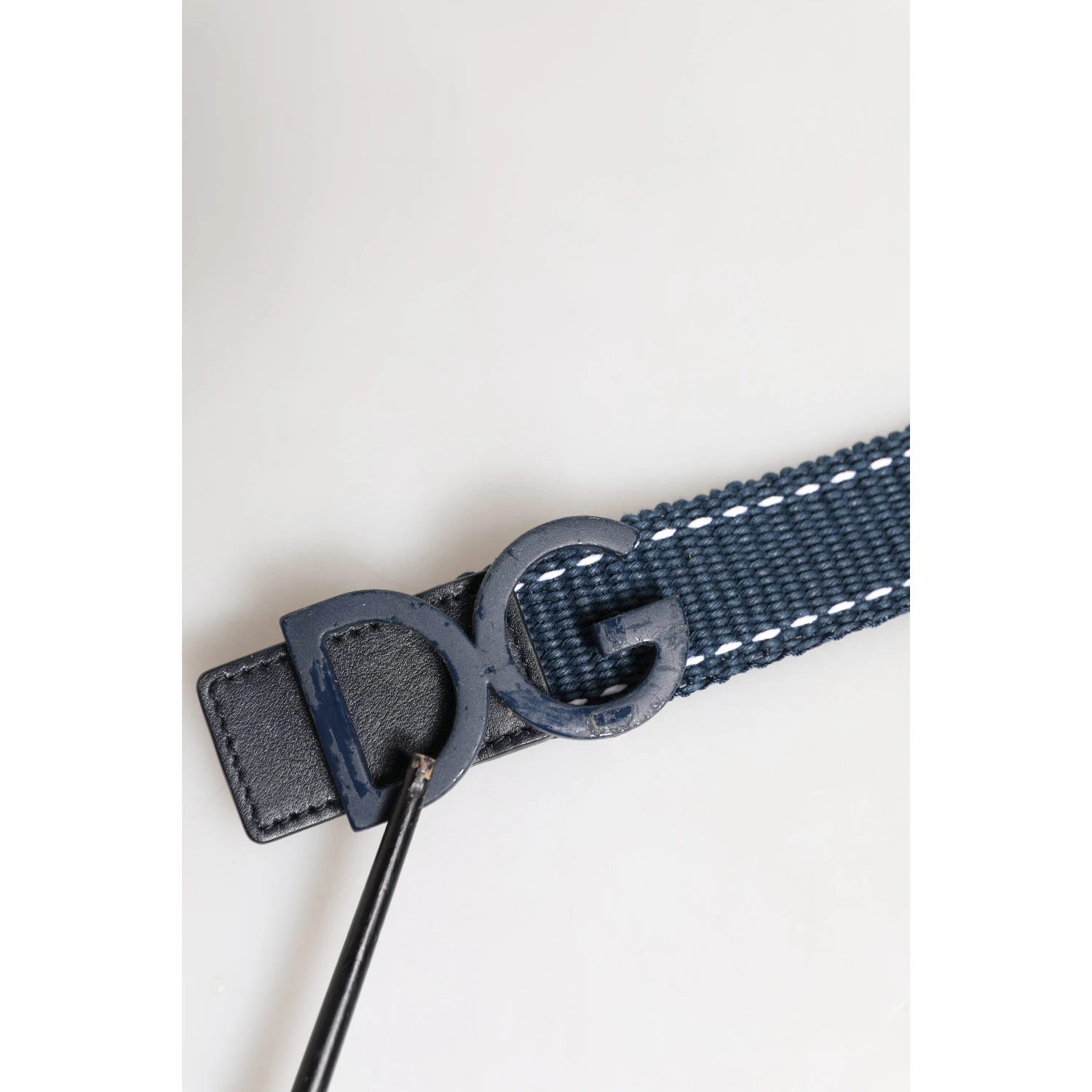 Blue Cotton Leather DG Logo Metal Buckle Belt