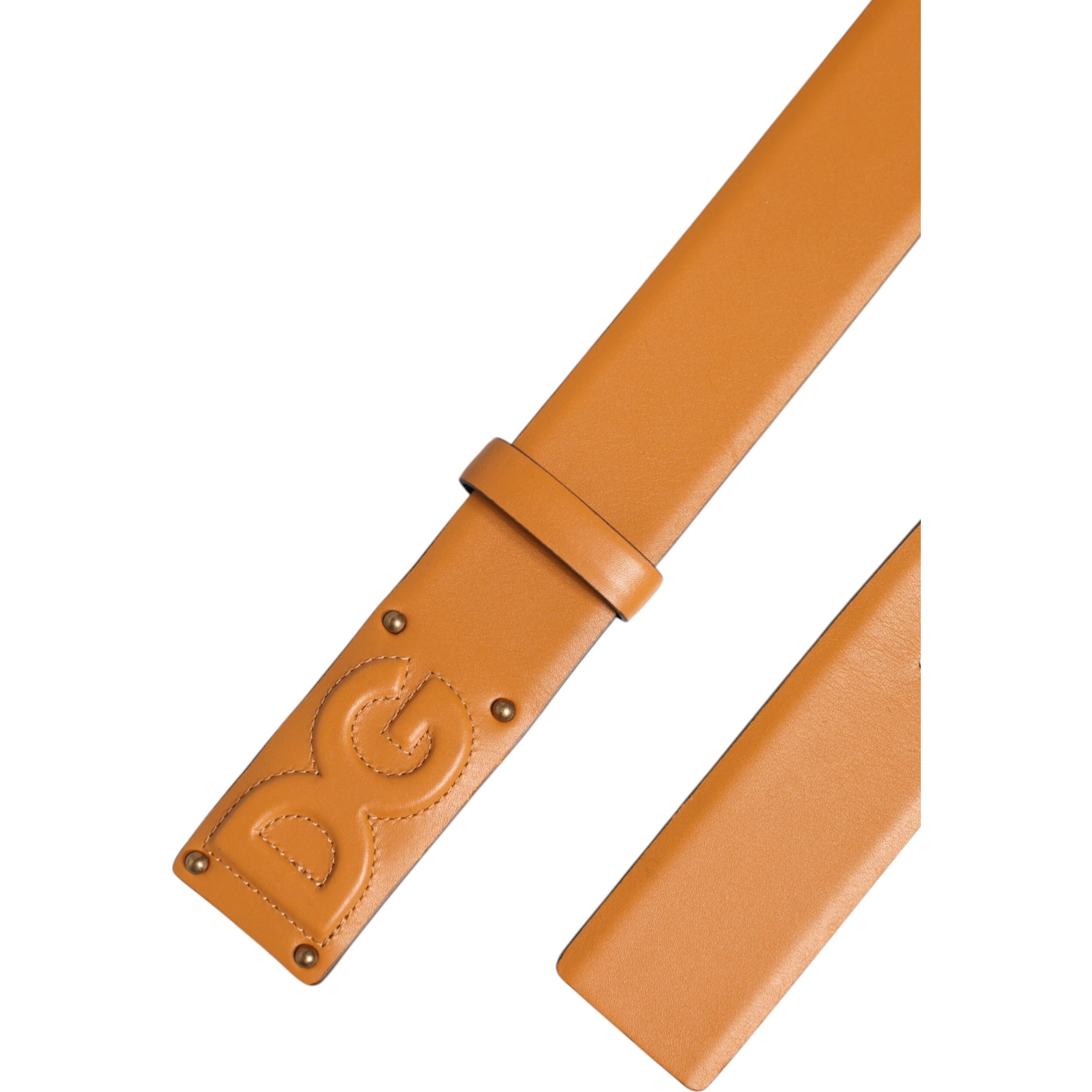 Brown Leather Buckle DG Logo Embossed Belt