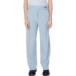Blue Polyester Casual Pants