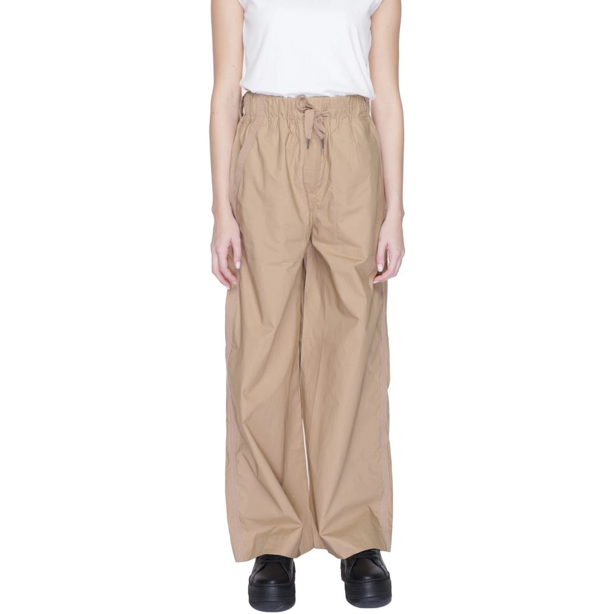 Beige Cotton Casual Pants