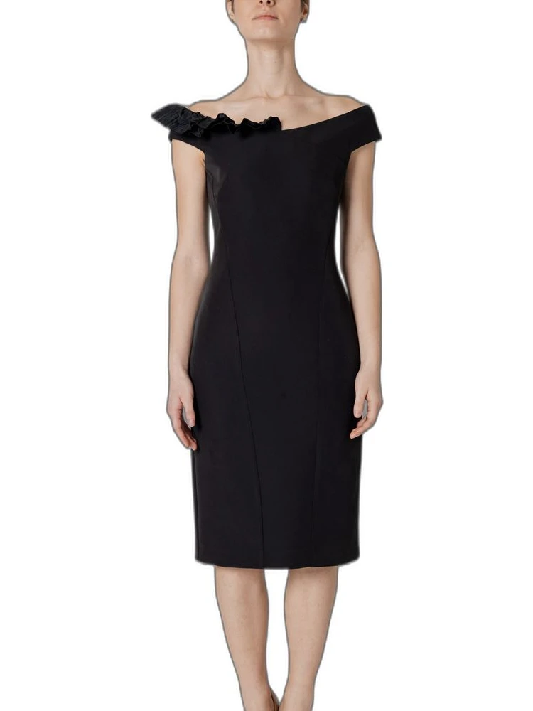 Black Polyester Midi Dress