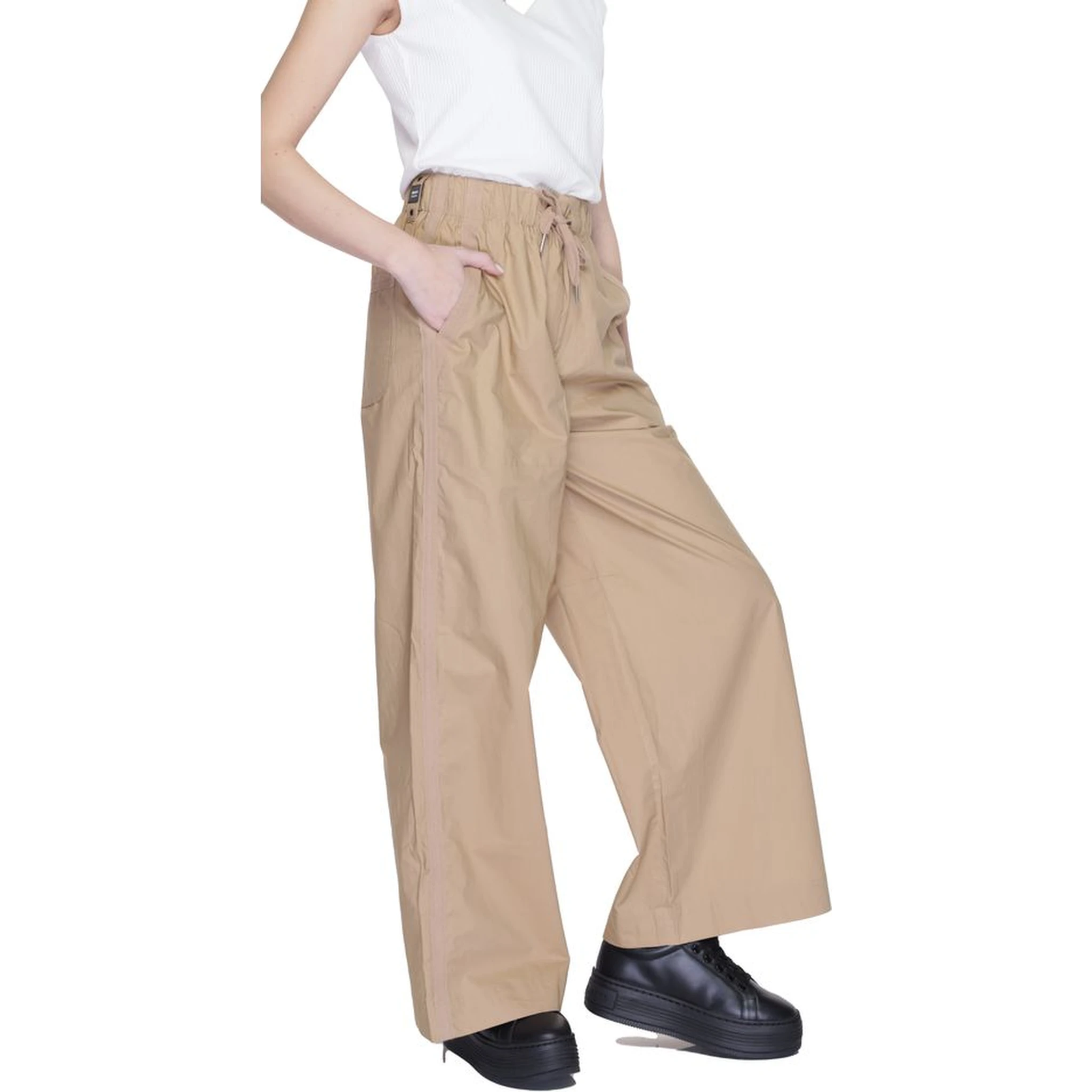 Beige Cotton Casual Pants
