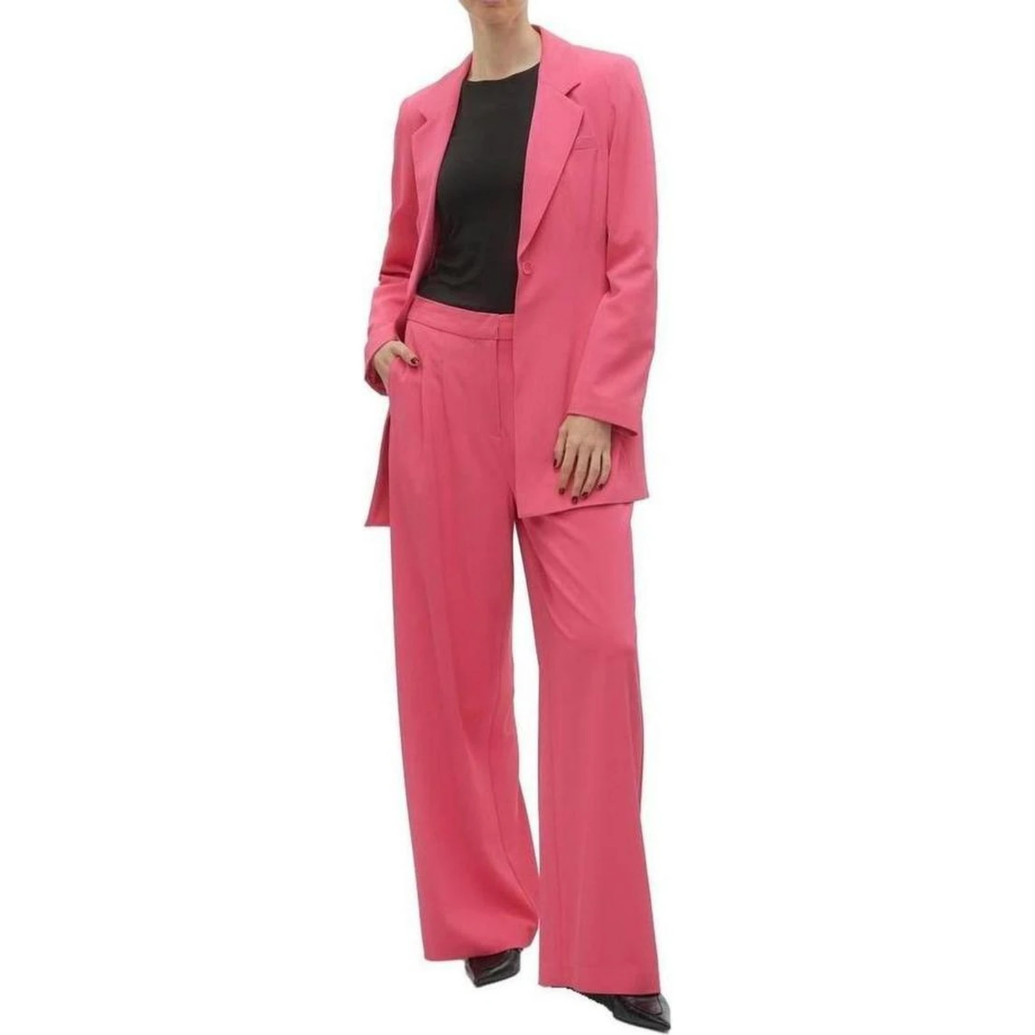 Pink Polyester Casual Pants