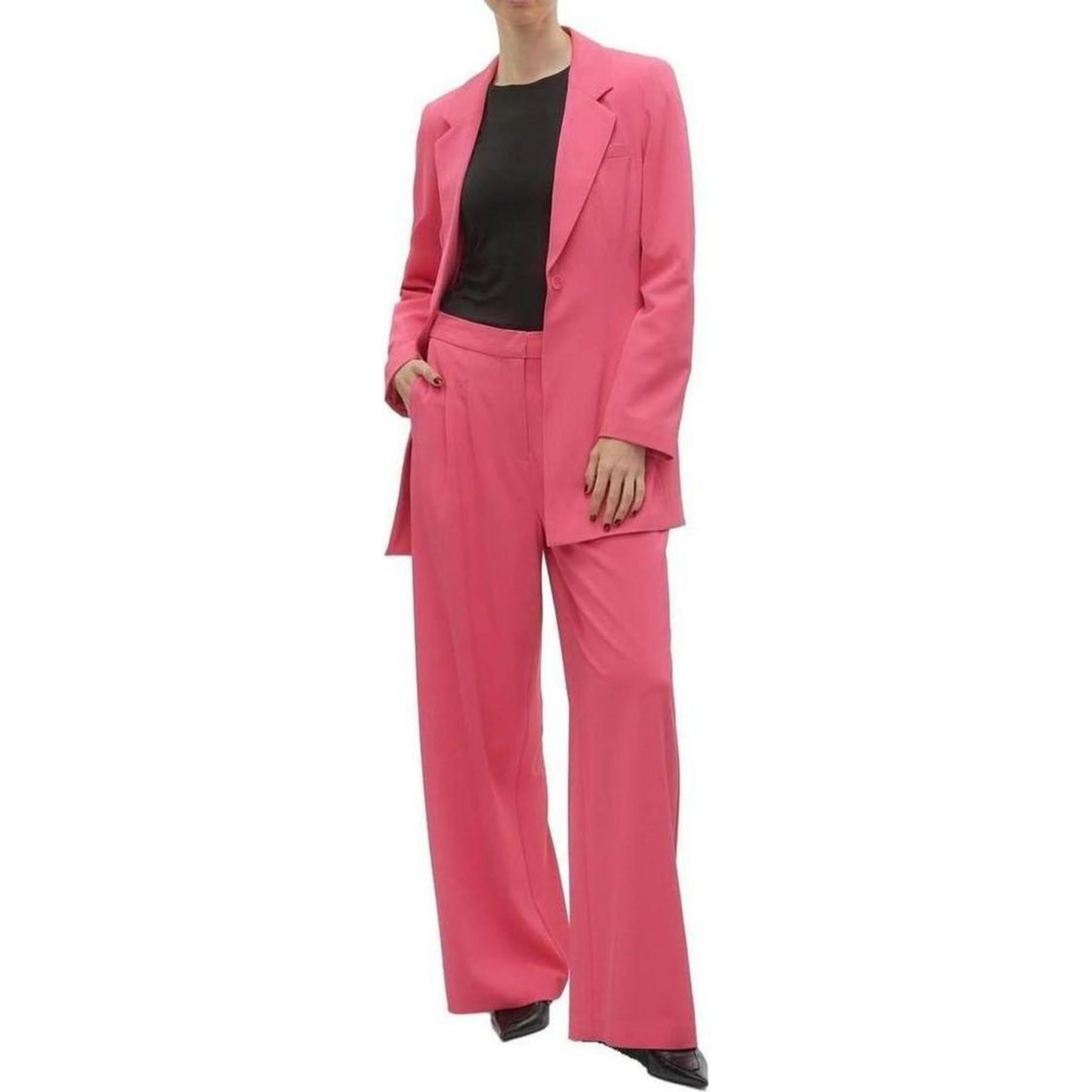 Pink Polyester Casual Pants