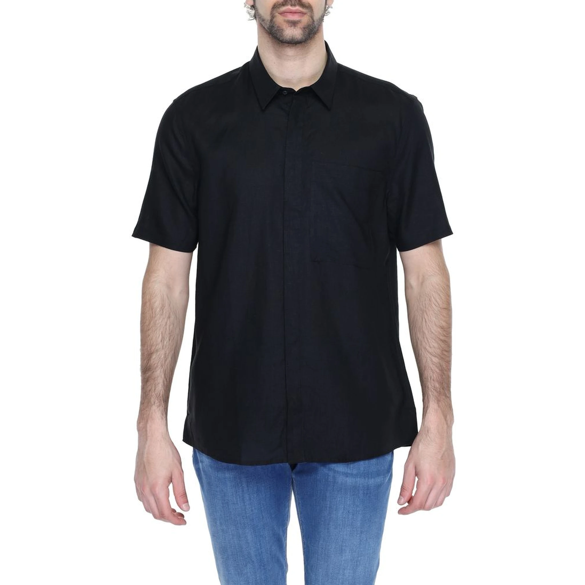 Black Linen Shortsleeve Shirt