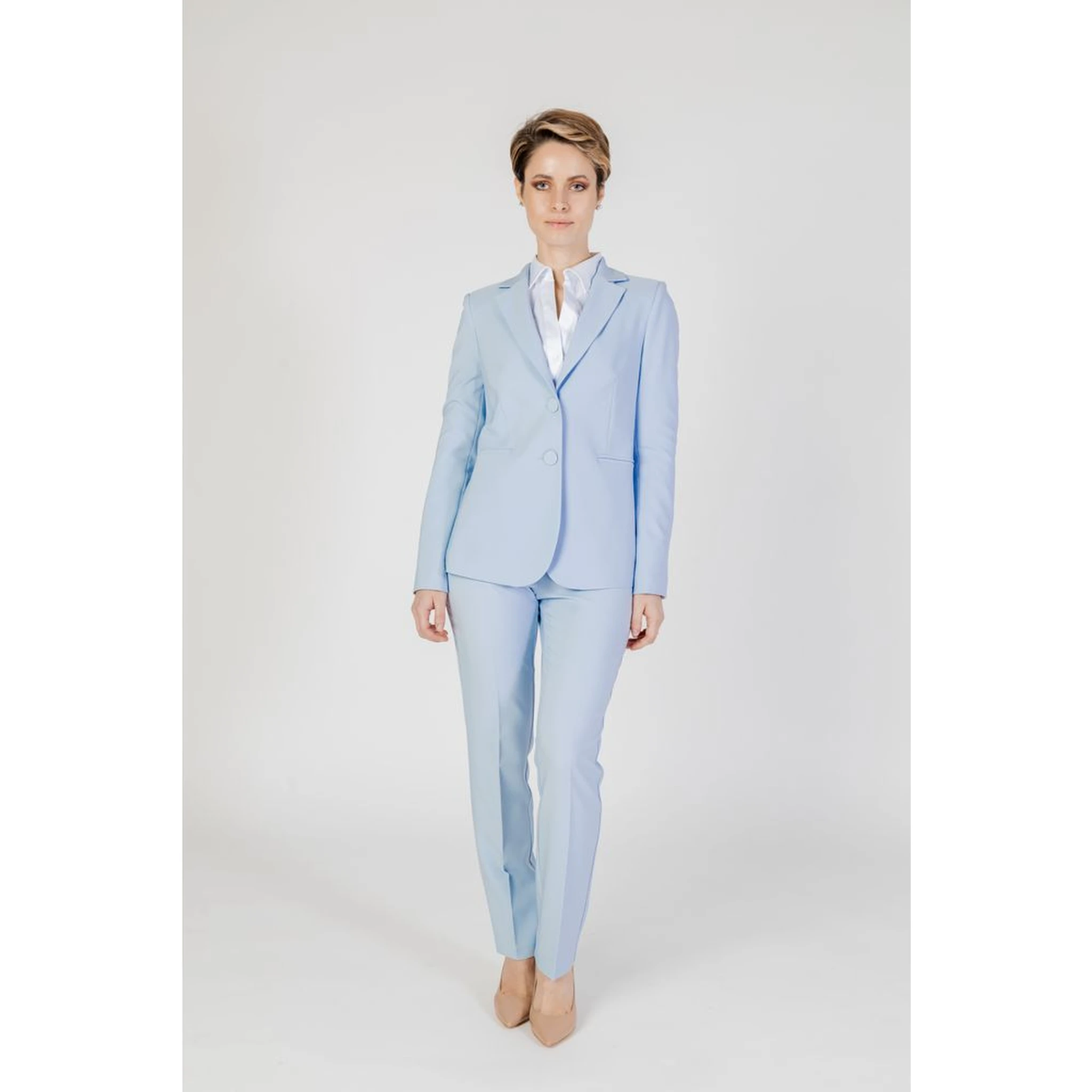 Blue Polyester Dress Pants