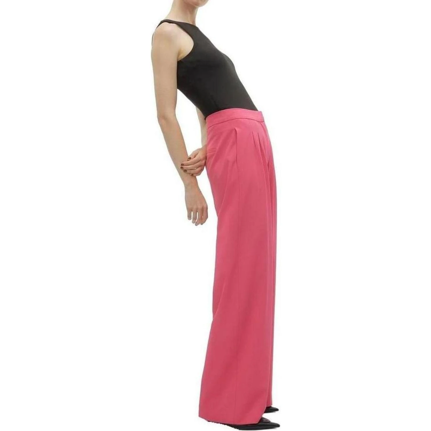 Pink Polyester Casual Pants