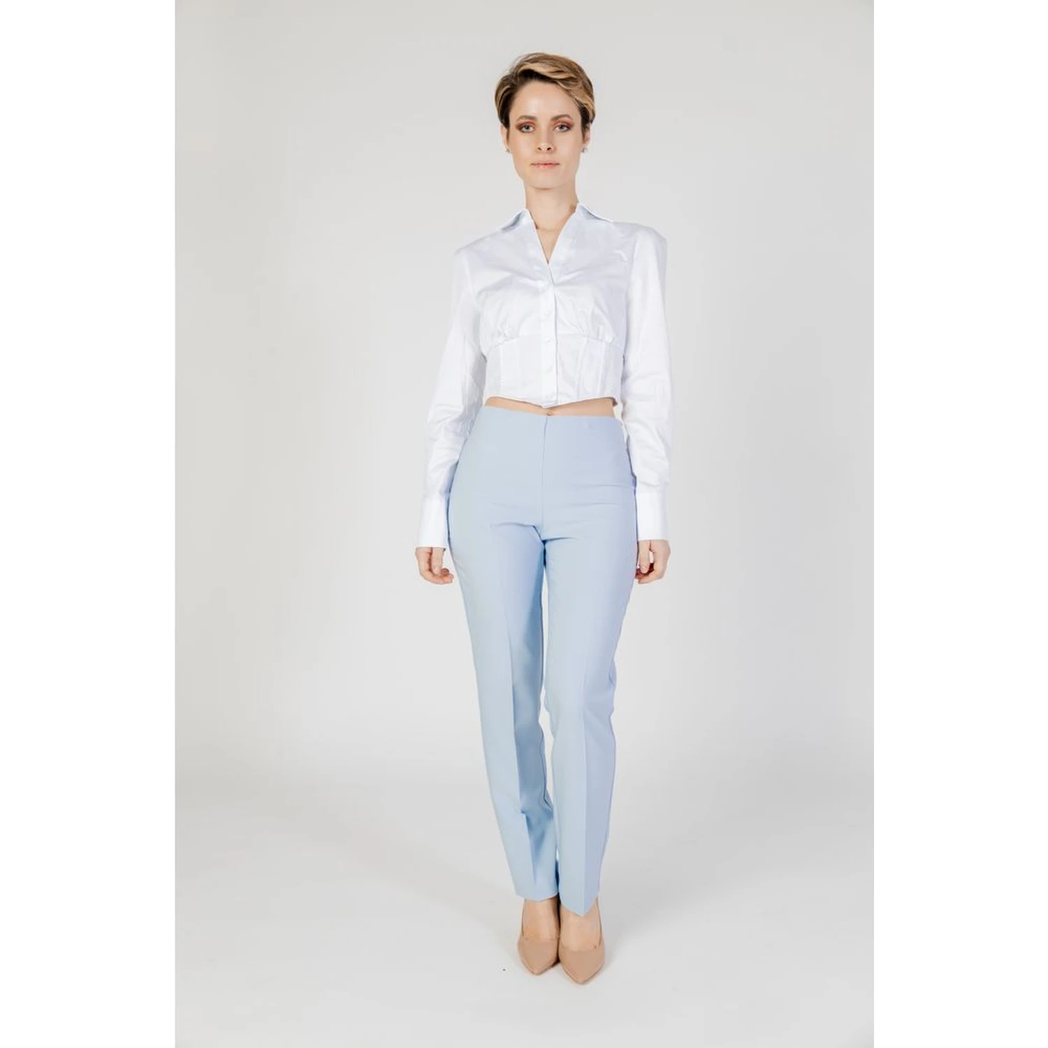 Blue Polyester Dress Pants