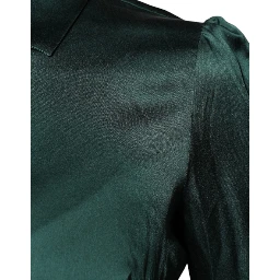 Dark Green Silk Button Down Long Sleeves Blouse Top