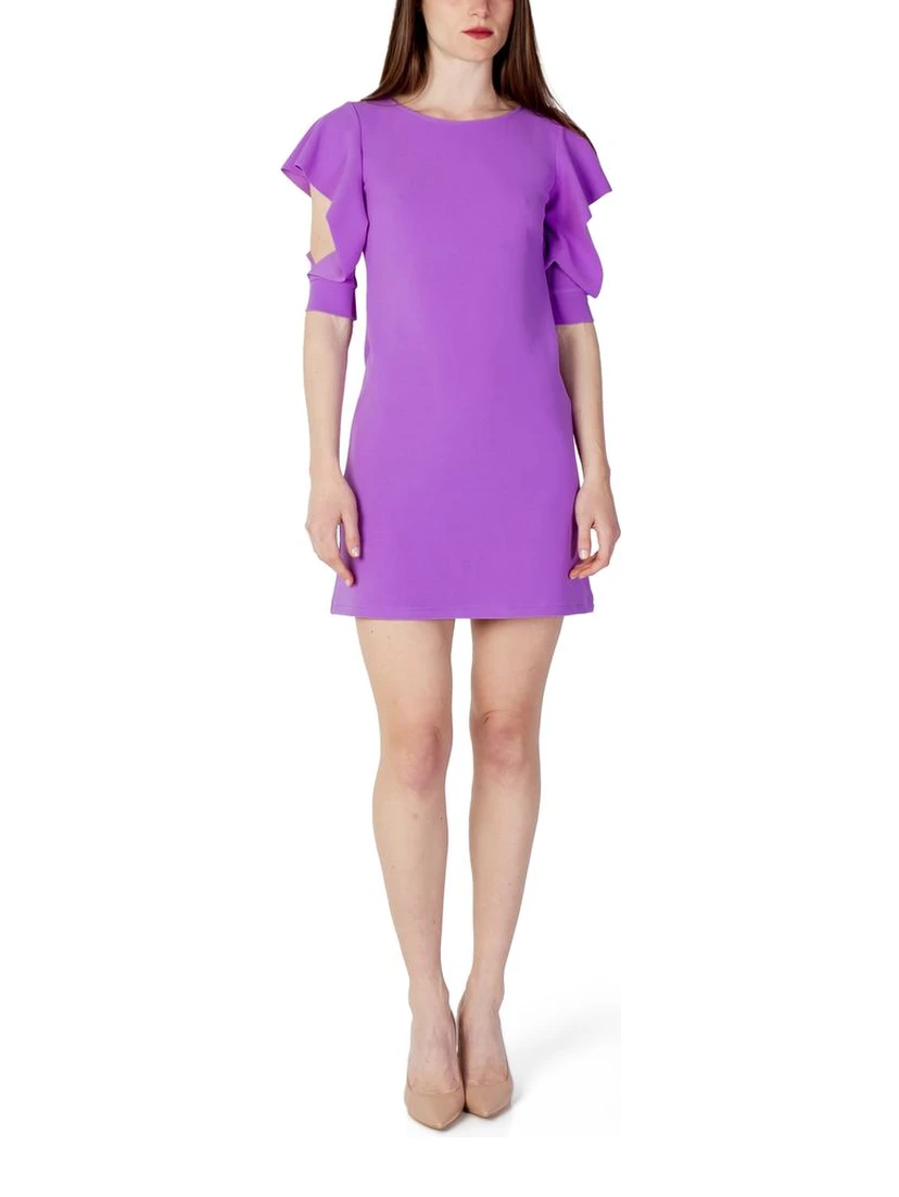 Purple Polyester Midi Dress